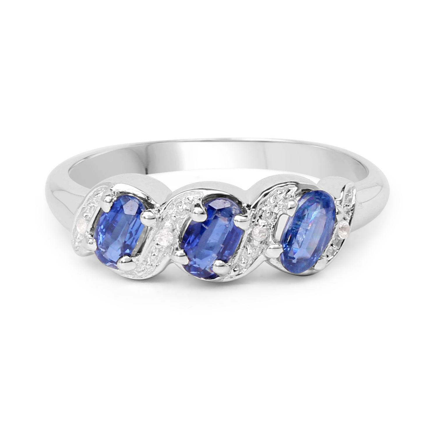 0.98 Carat Genuine Kyanite and White Topaz .925 Sterling Silver Ring