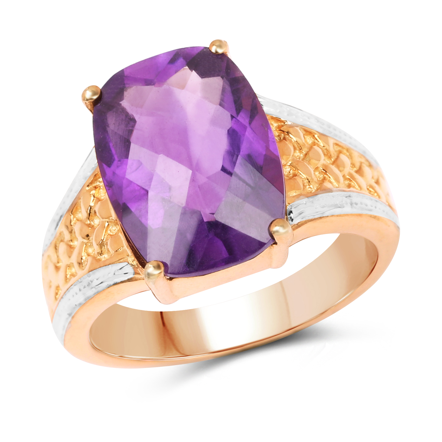 14K Rose Gold Plated 7.57 Carat Genuine Amethyst .925 Sterling Silver Ring