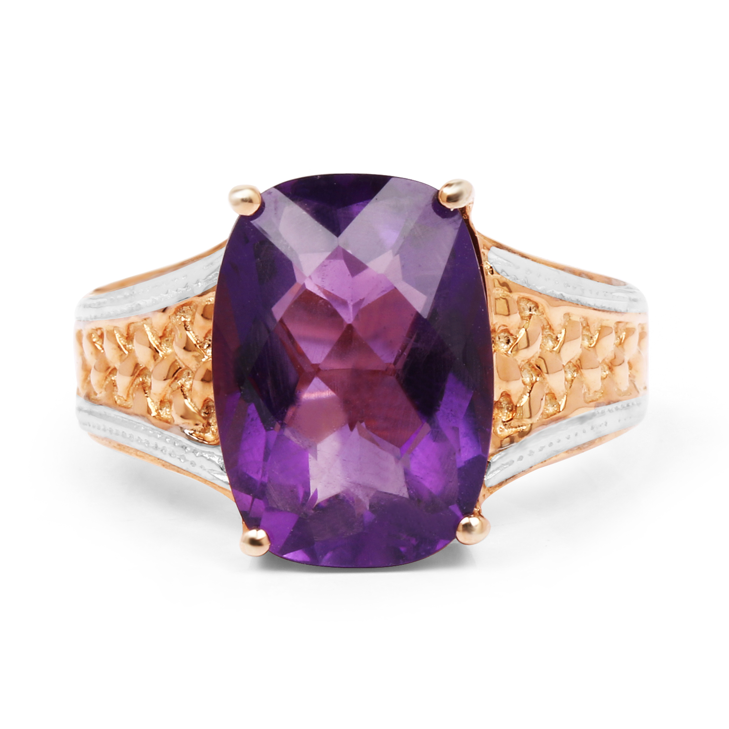 14K Rose Gold Plated 7.57 Carat Genuine Amethyst .925 Sterling Silver Ring
