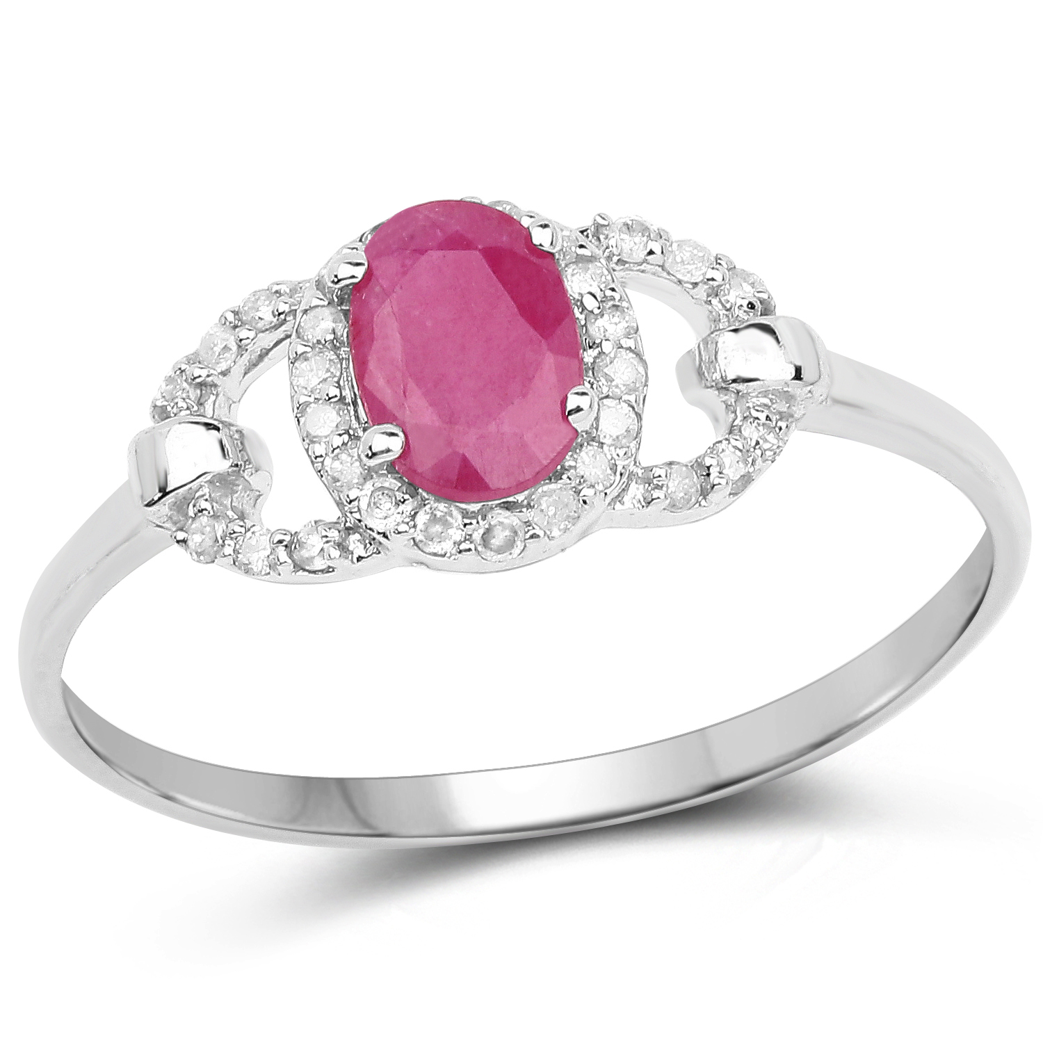 0.64 Carat Genuine Ruby and White Diamond 10K White Gold Ring