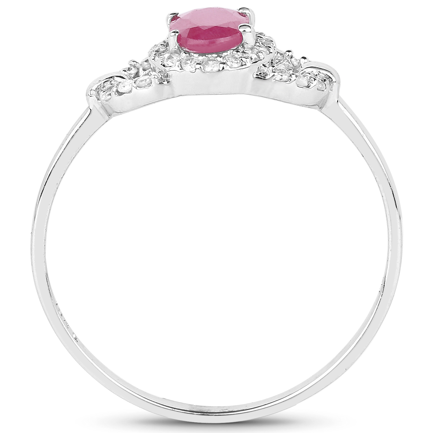 0.64 Carat Genuine Ruby and White Diamond 10K White Gold Ring