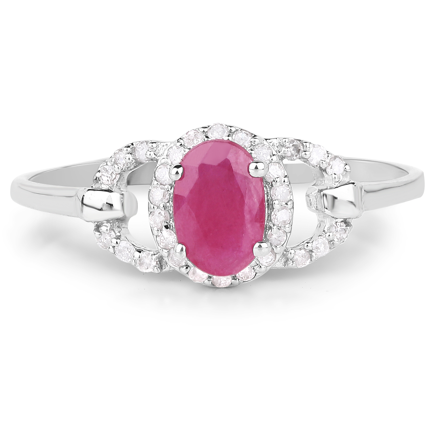 0.64 Carat Genuine Ruby and White Diamond 10K White Gold Ring