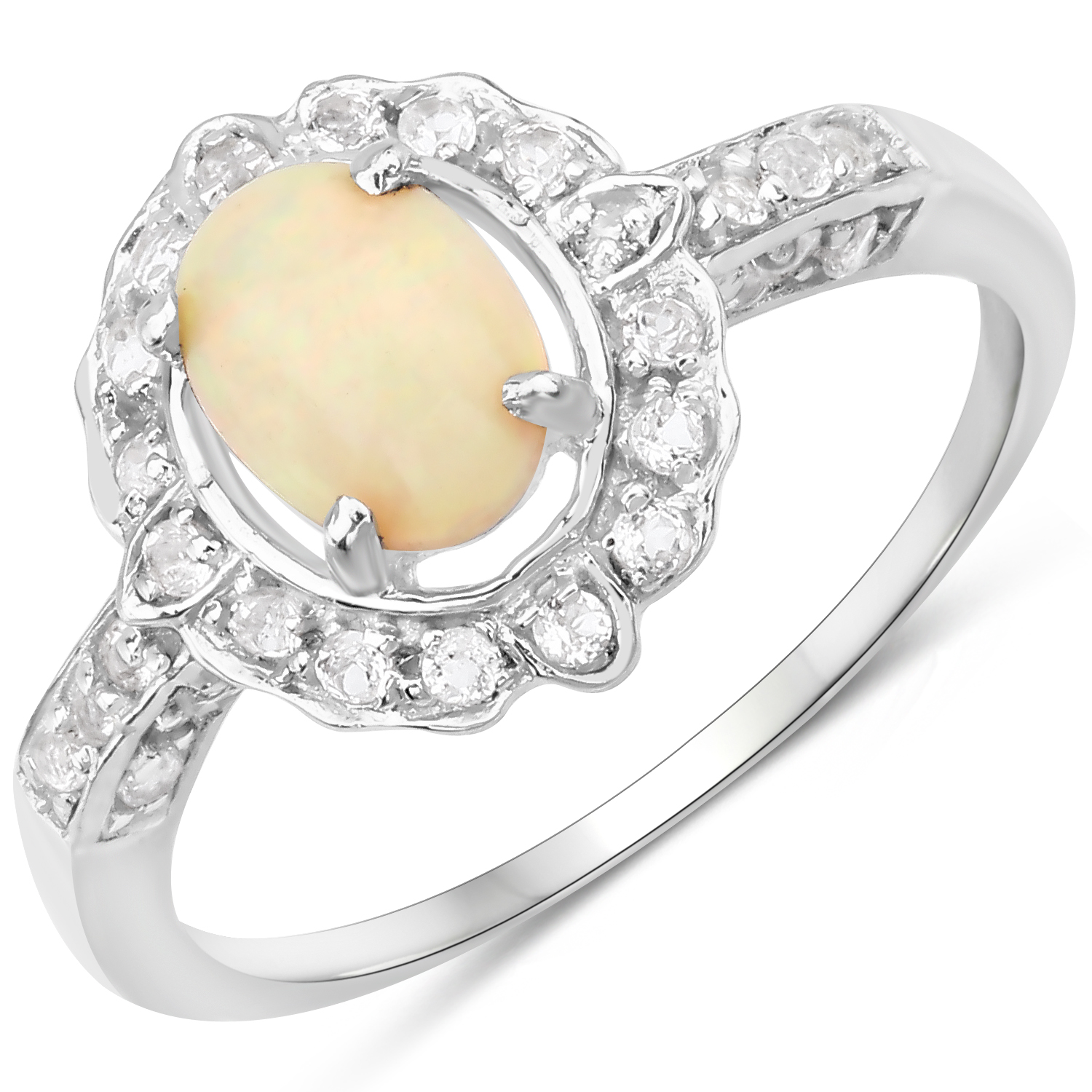 0.96 Carat Genuine Ethiopian Opal and White Topaz .925 Sterling Silver Ring