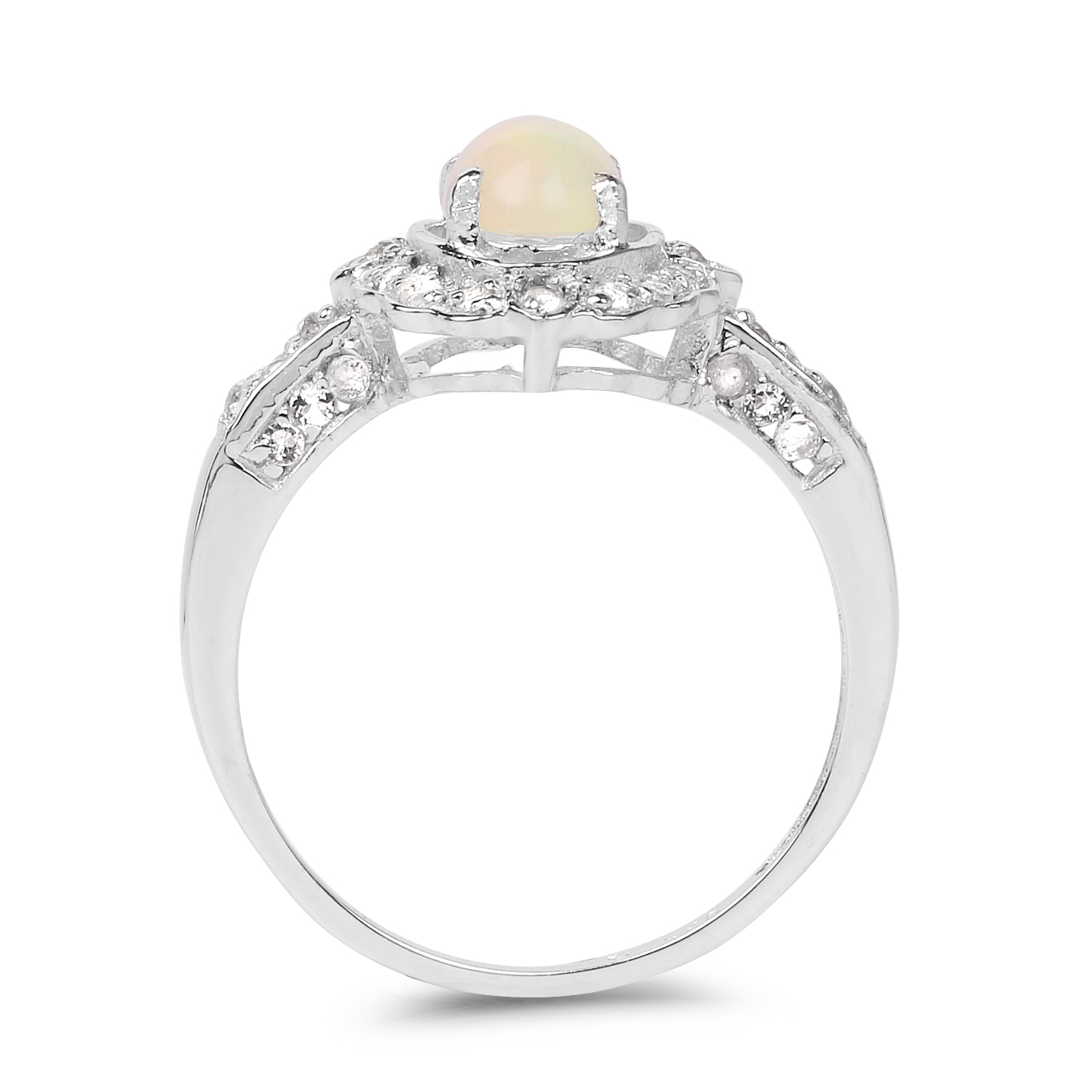 0.96 Carat Genuine Ethiopian Opal and White Topaz .925 Sterling Silver Ring