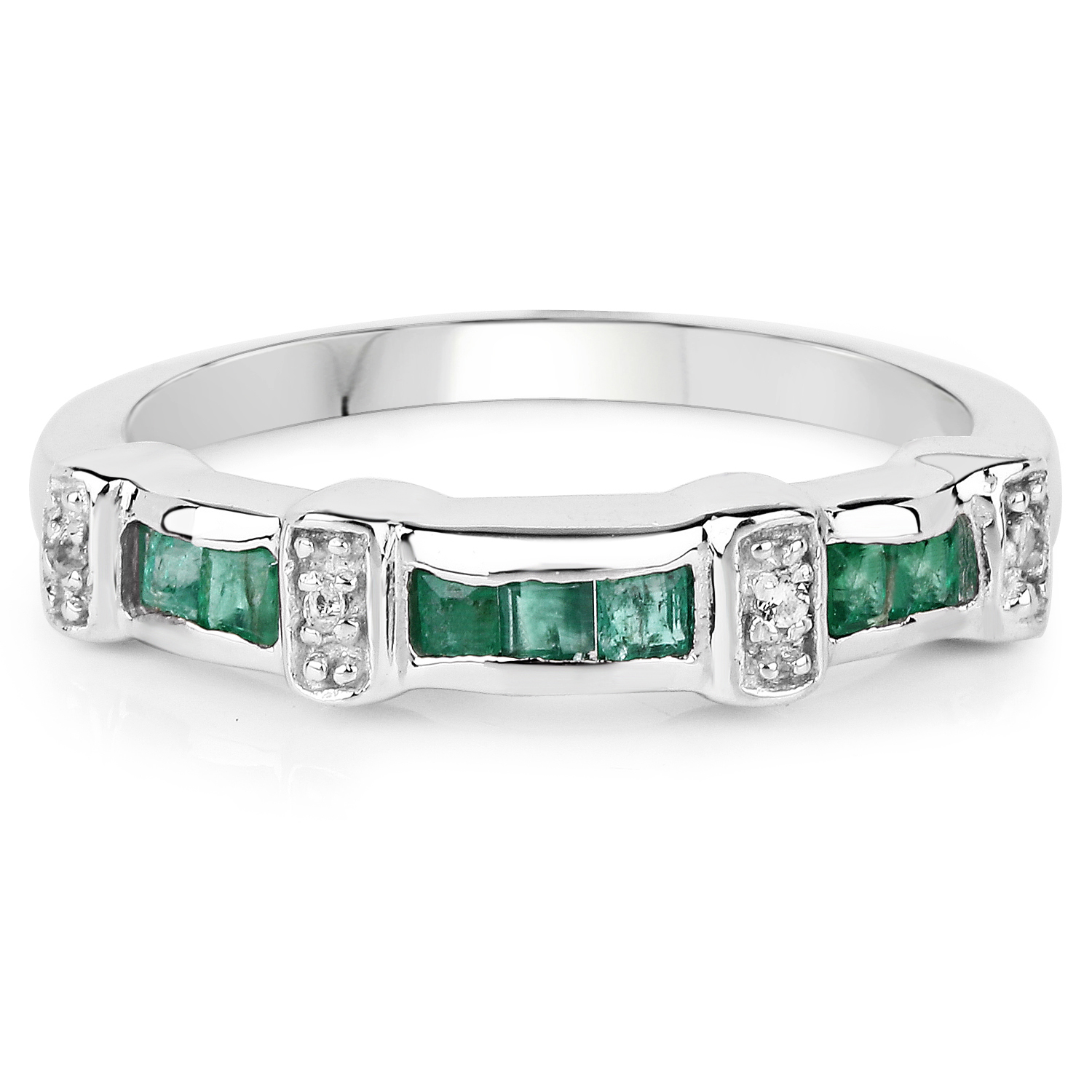 0.37 Carat Genuine Emerald & White Topaz .925 Sterling Silver Ring