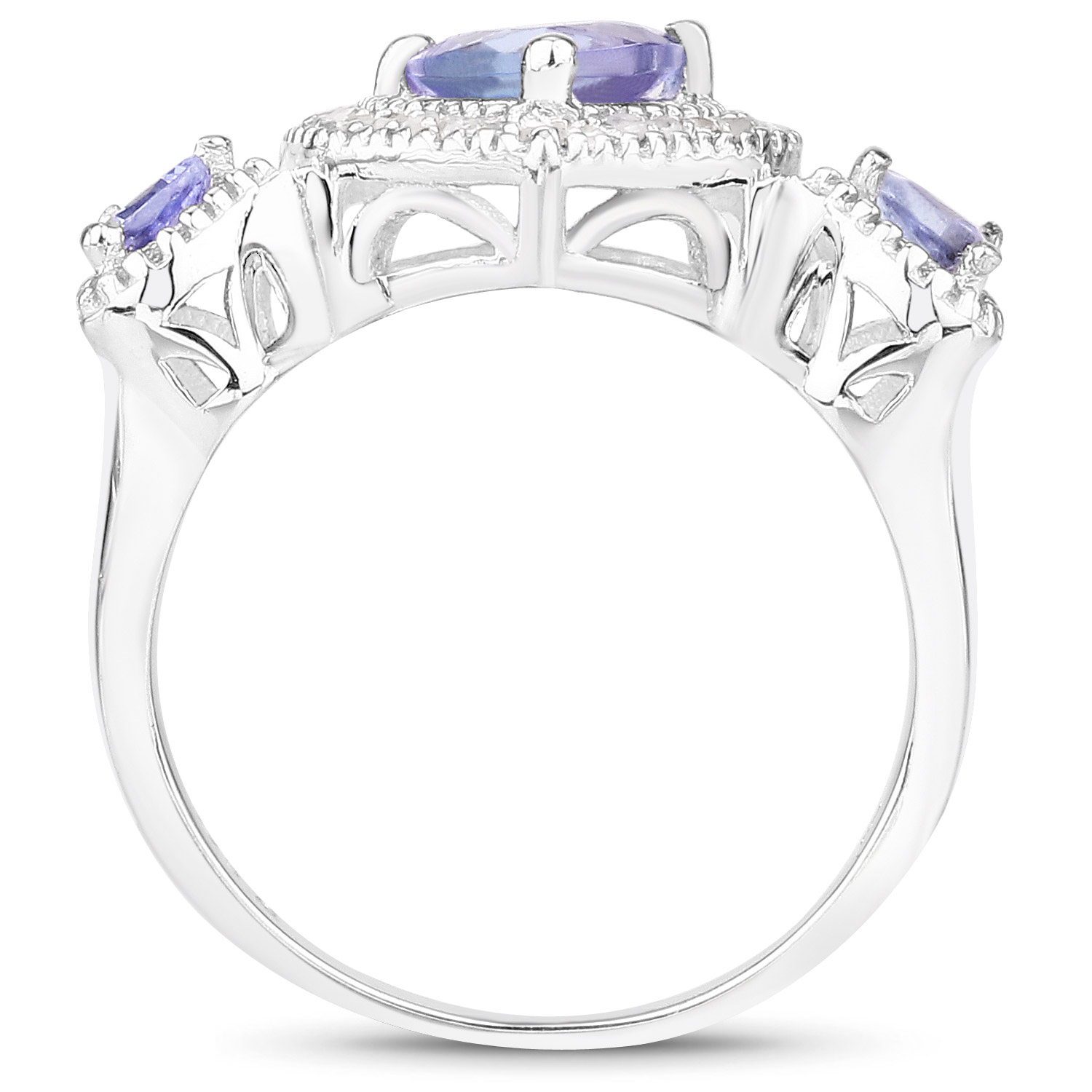 1.09 Carat Genuine Tanzanite and White Diamond .925 Sterling Silver Ring