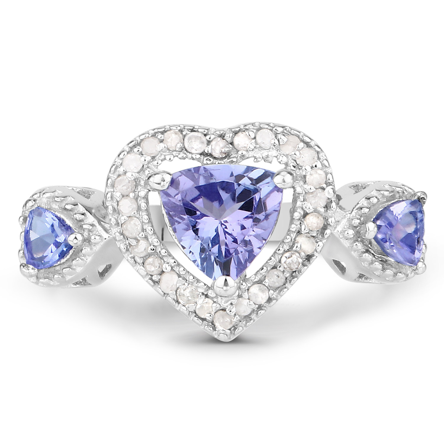 1.09 Carat Genuine Tanzanite and White Diamond .925 Sterling Silver Ring