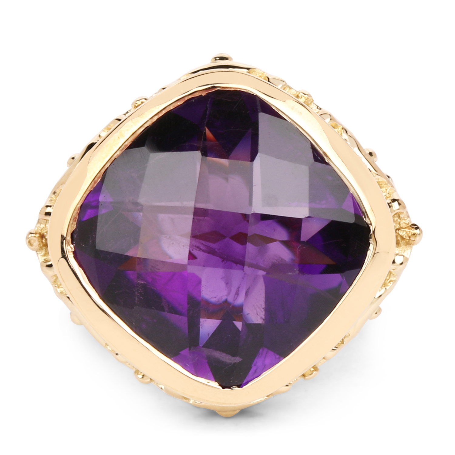 14K Yellow Gold Plated 8.40 Carat Genuine Amethyst .925 Sterling Silver Ring