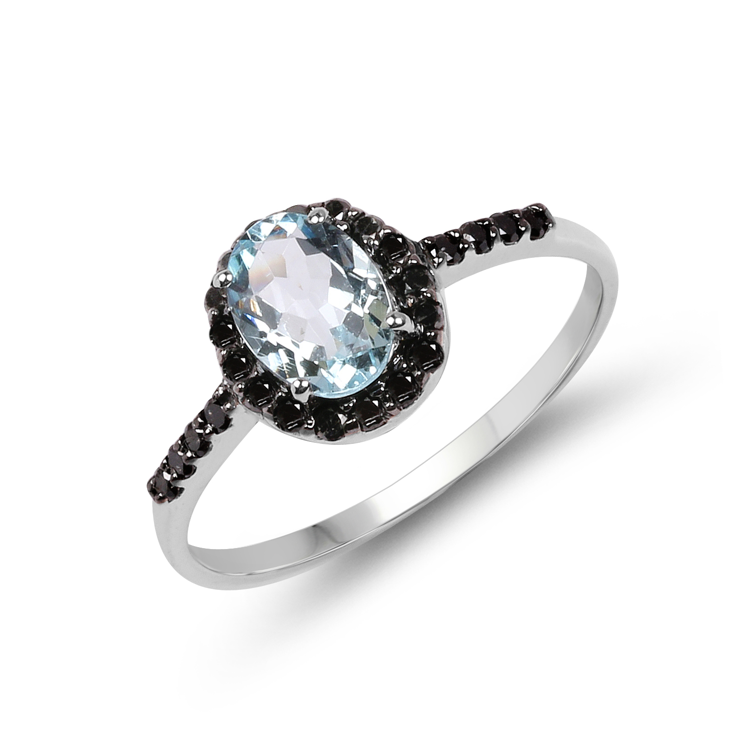 0.86 Carat Genuine Aquamarine and White Diamond 10K White Gold Ring