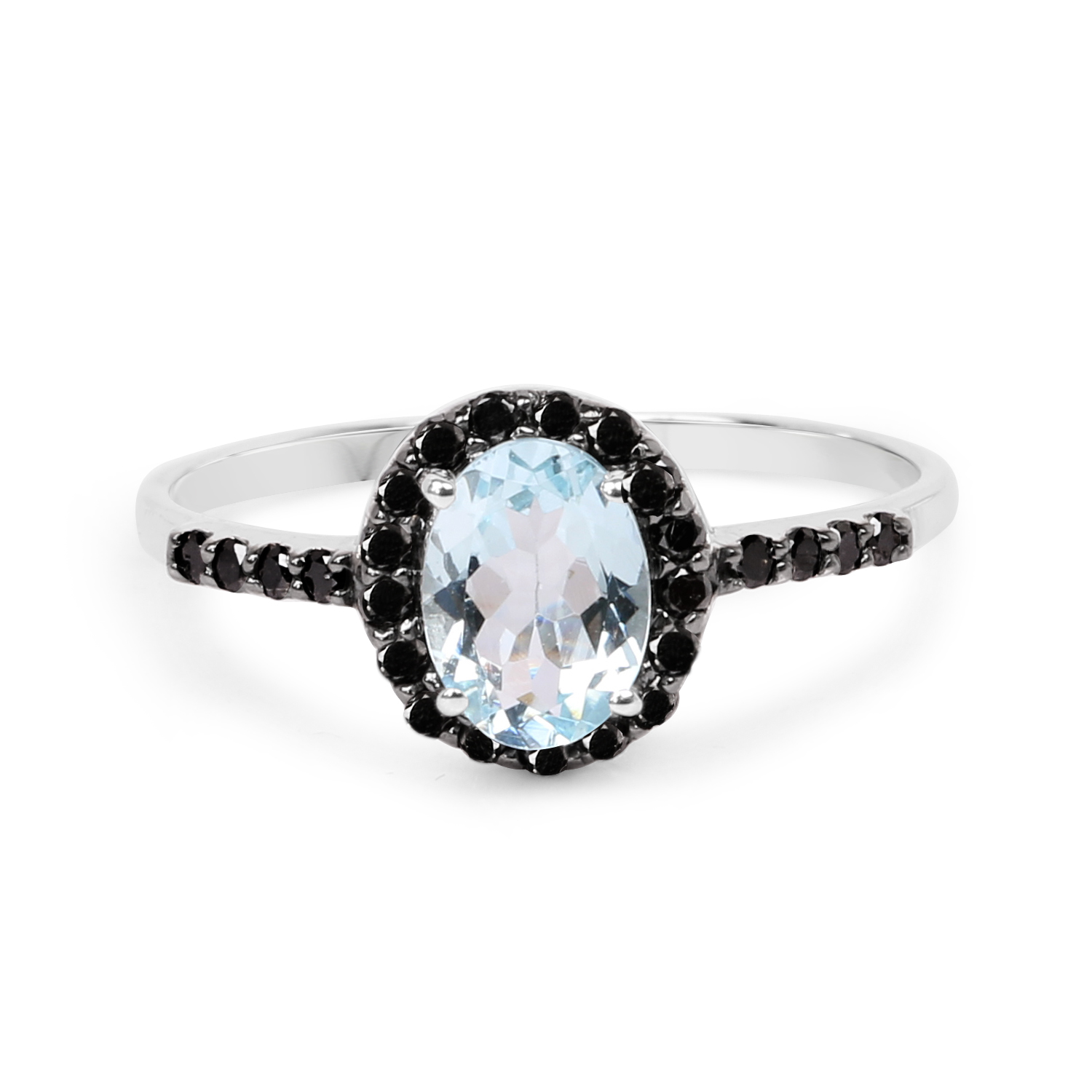 0.86 Carat Genuine Aquamarine and White Diamond 10K White Gold Ring