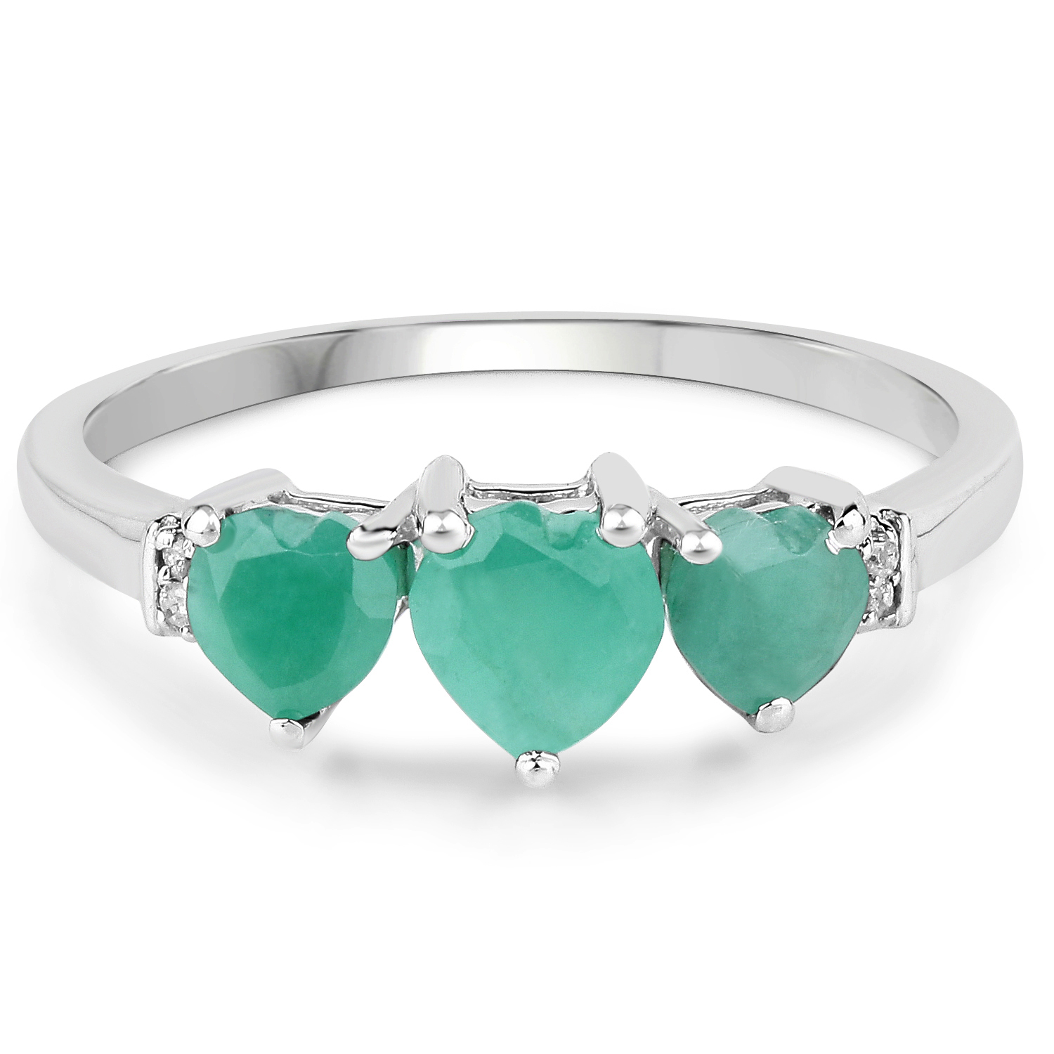 0.97 Carat Genuine Emerald and White Diamond 10K White Gold Ring