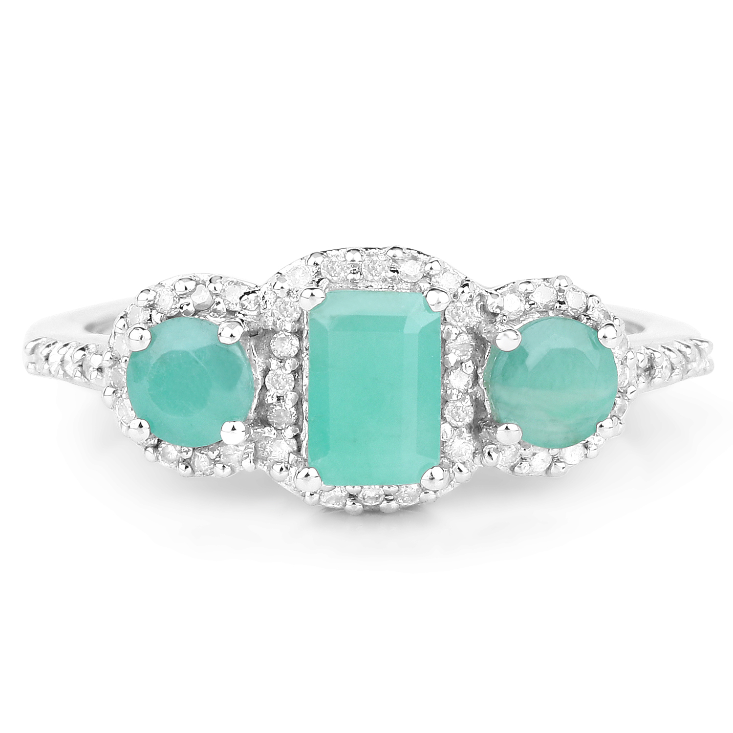 1.21 Carat Genuine Emerald and White Diamond 10K White Gold Ring