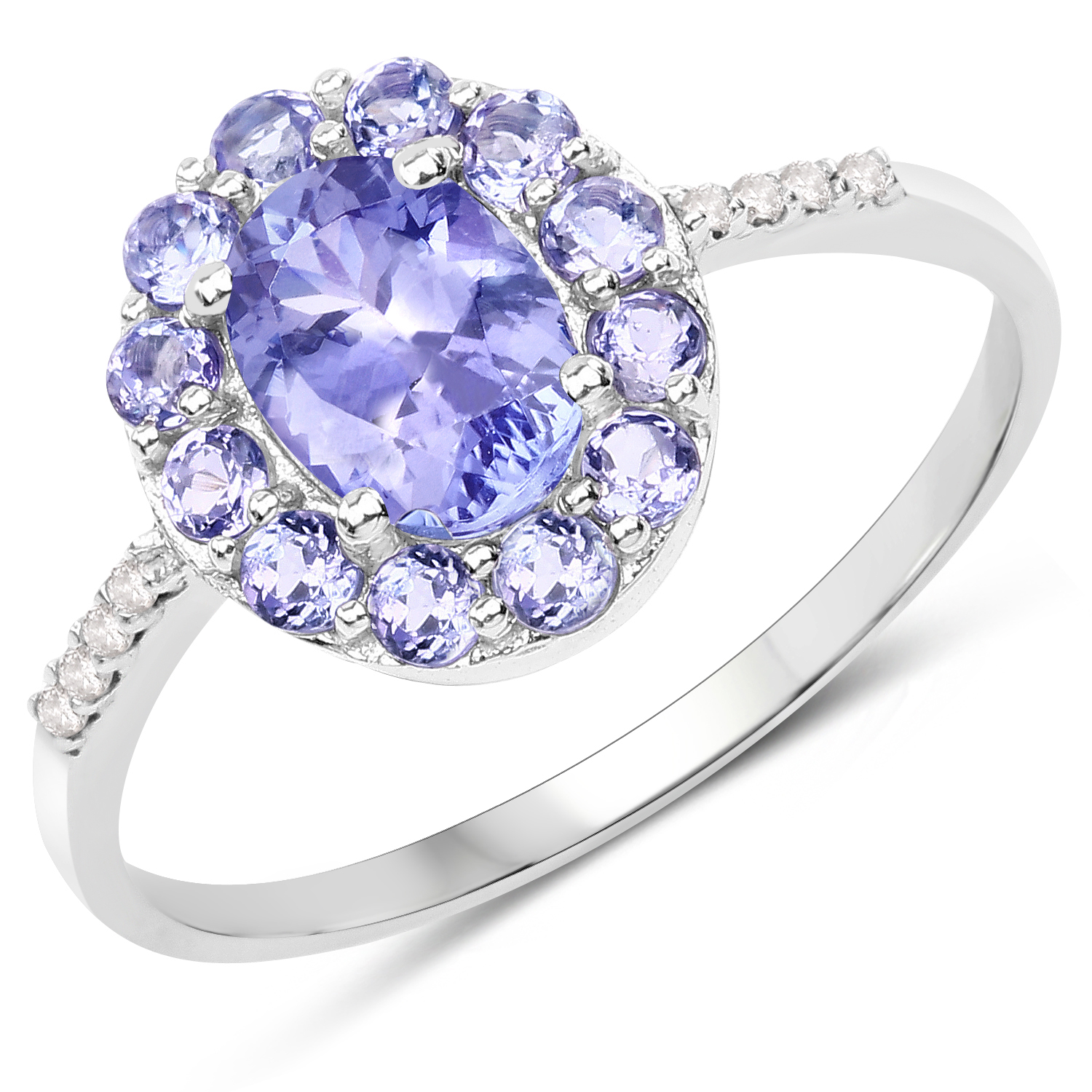 1.20 Carat Genuine Tanzanite and White Diamond 10K White Gold Ring