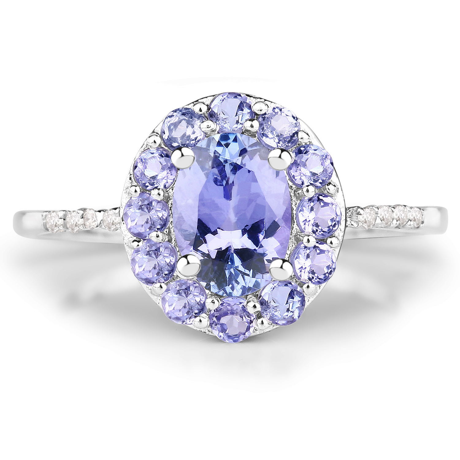 1.20 Carat Genuine Tanzanite and White Diamond 10K White Gold Ring