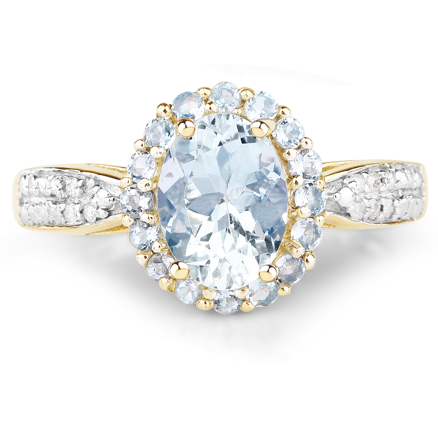 1.40 Carat Genuine Aquamarine and White Diamond 10K Yellow Gold Ring