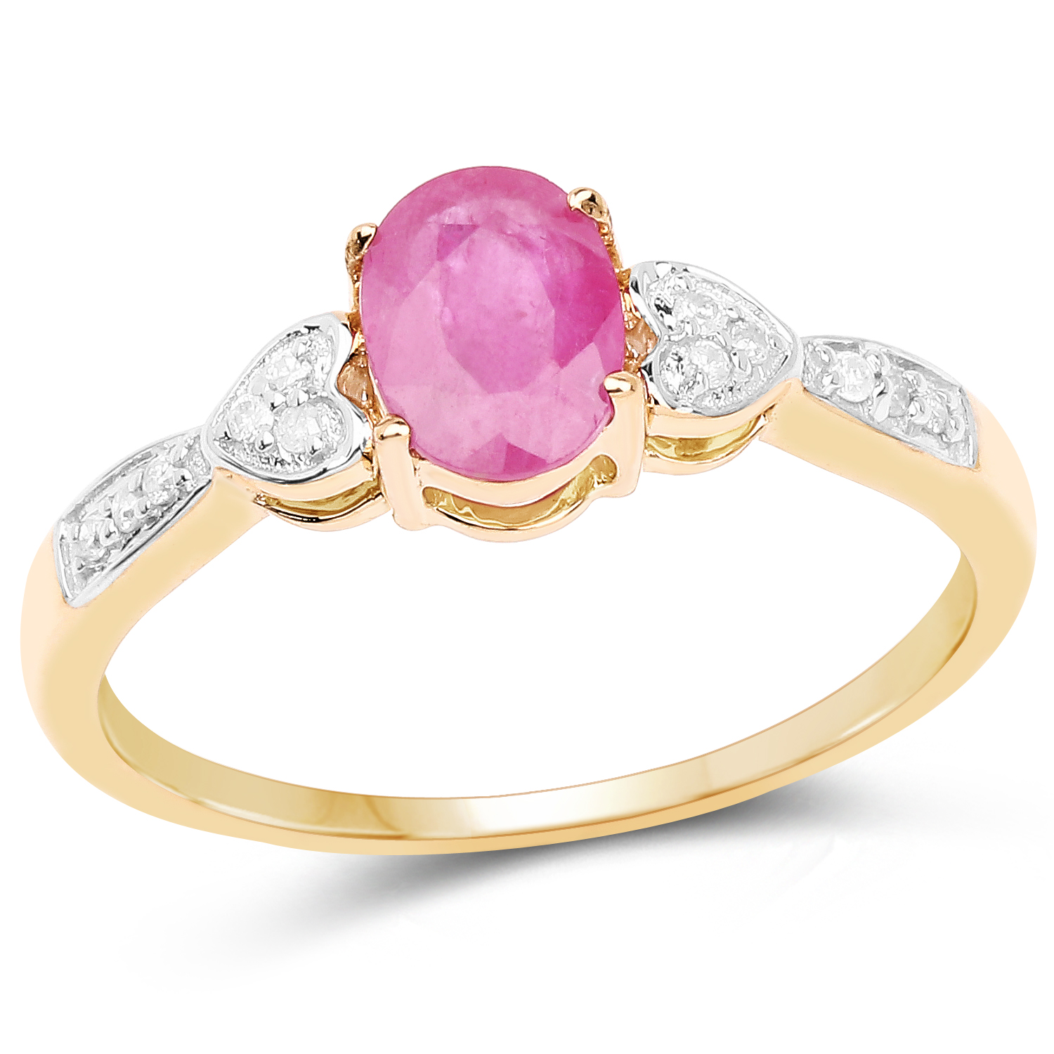0.91 Carat Genuine Ruby and White Diamond 10K Yellow Gold Ring