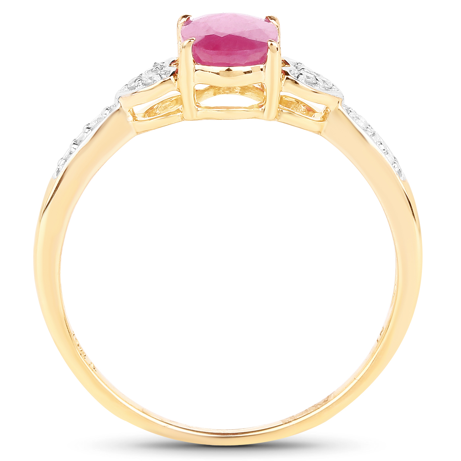 0.91 Carat Genuine Ruby and White Diamond 10K Yellow Gold Ring