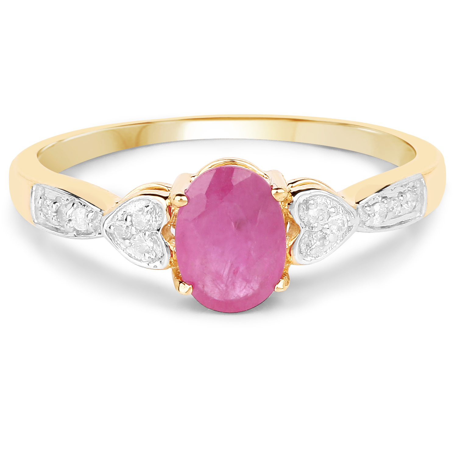 0.91 Carat Genuine Ruby and White Diamond 10K Yellow Gold Ring