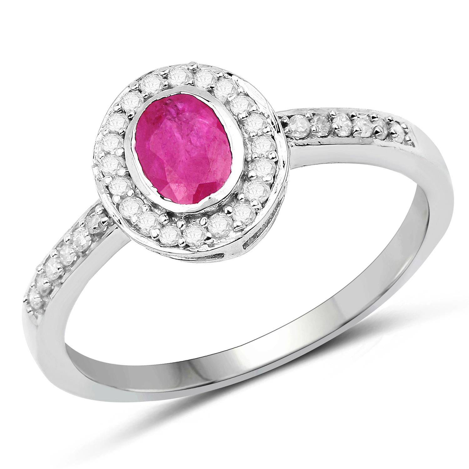 0.65 Carat Genuine Ruby and White Diamond 10K White Gold Ring