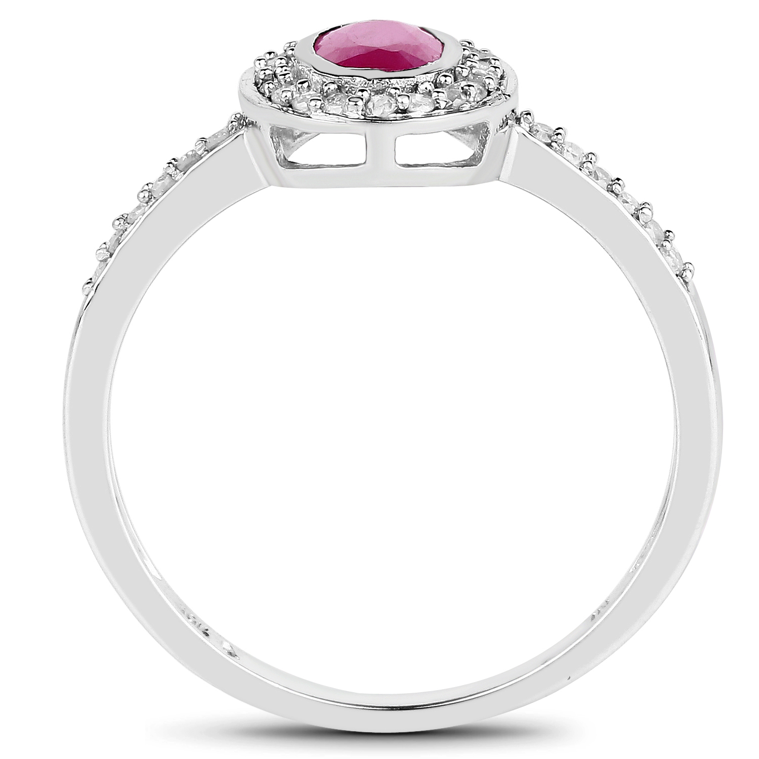 0.65 Carat Genuine Ruby and White Diamond 10K White Gold Ring