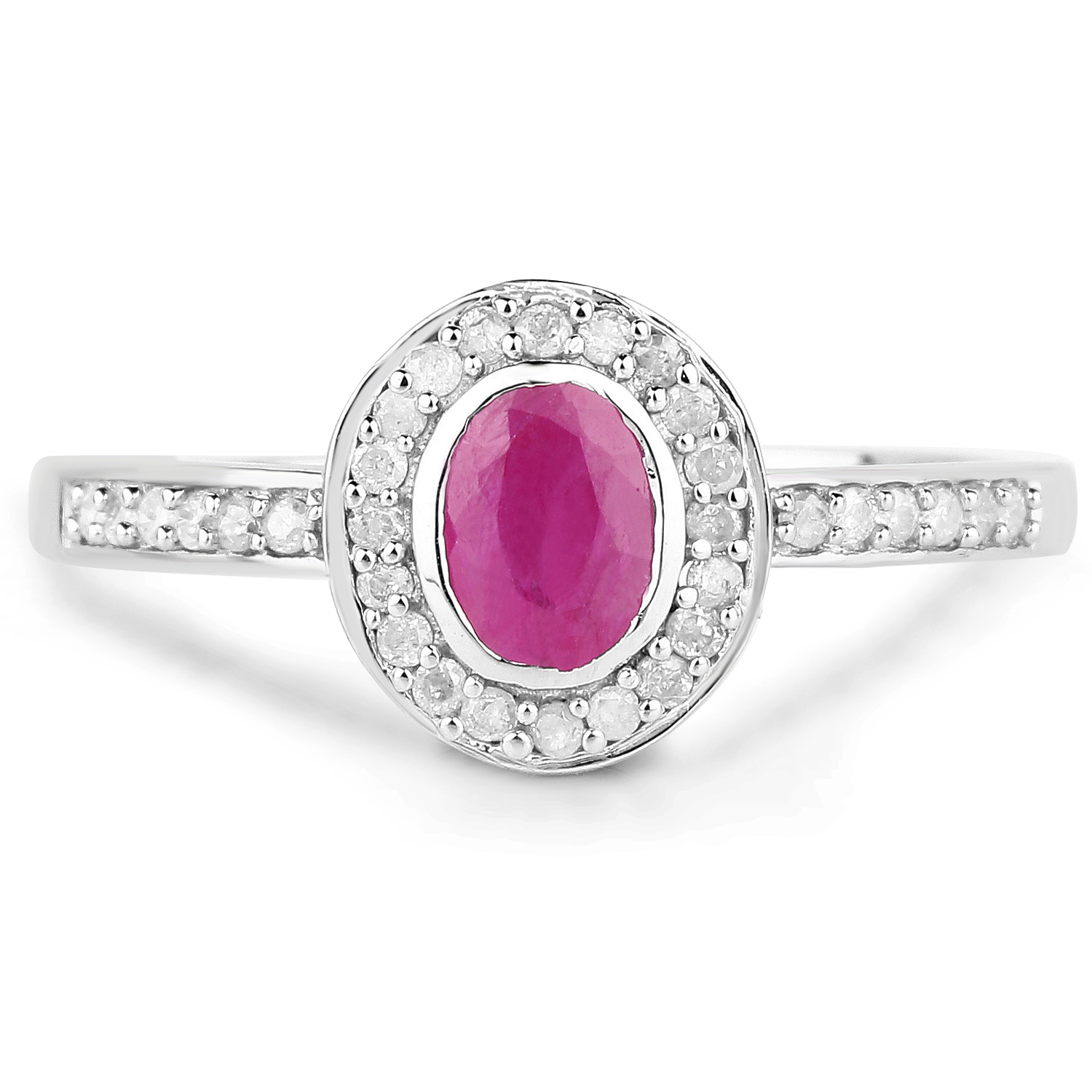 0.65 Carat Genuine Ruby and White Diamond 10K White Gold Ring
