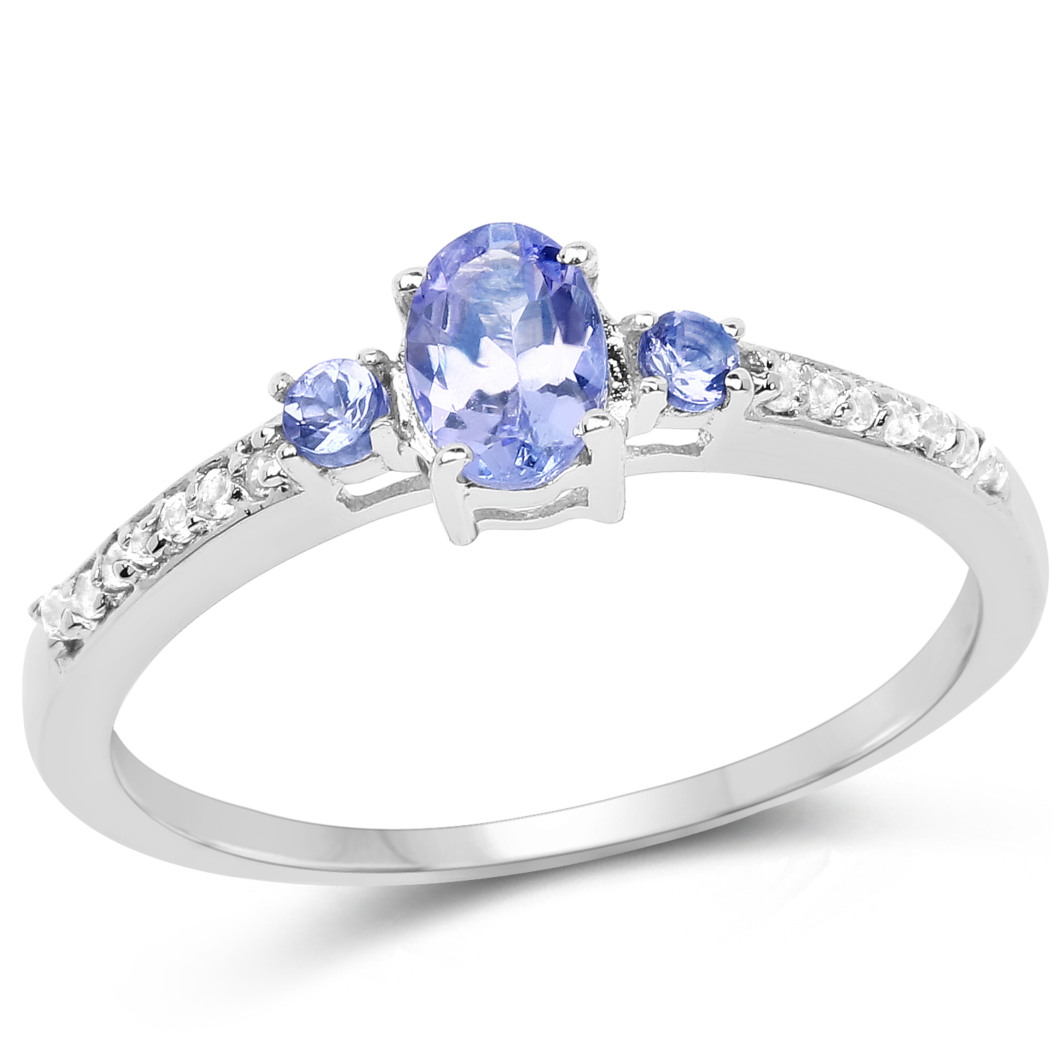 0.58 Carat Genuine Tanzanite and White Topaz .925 Sterling Silver Ring