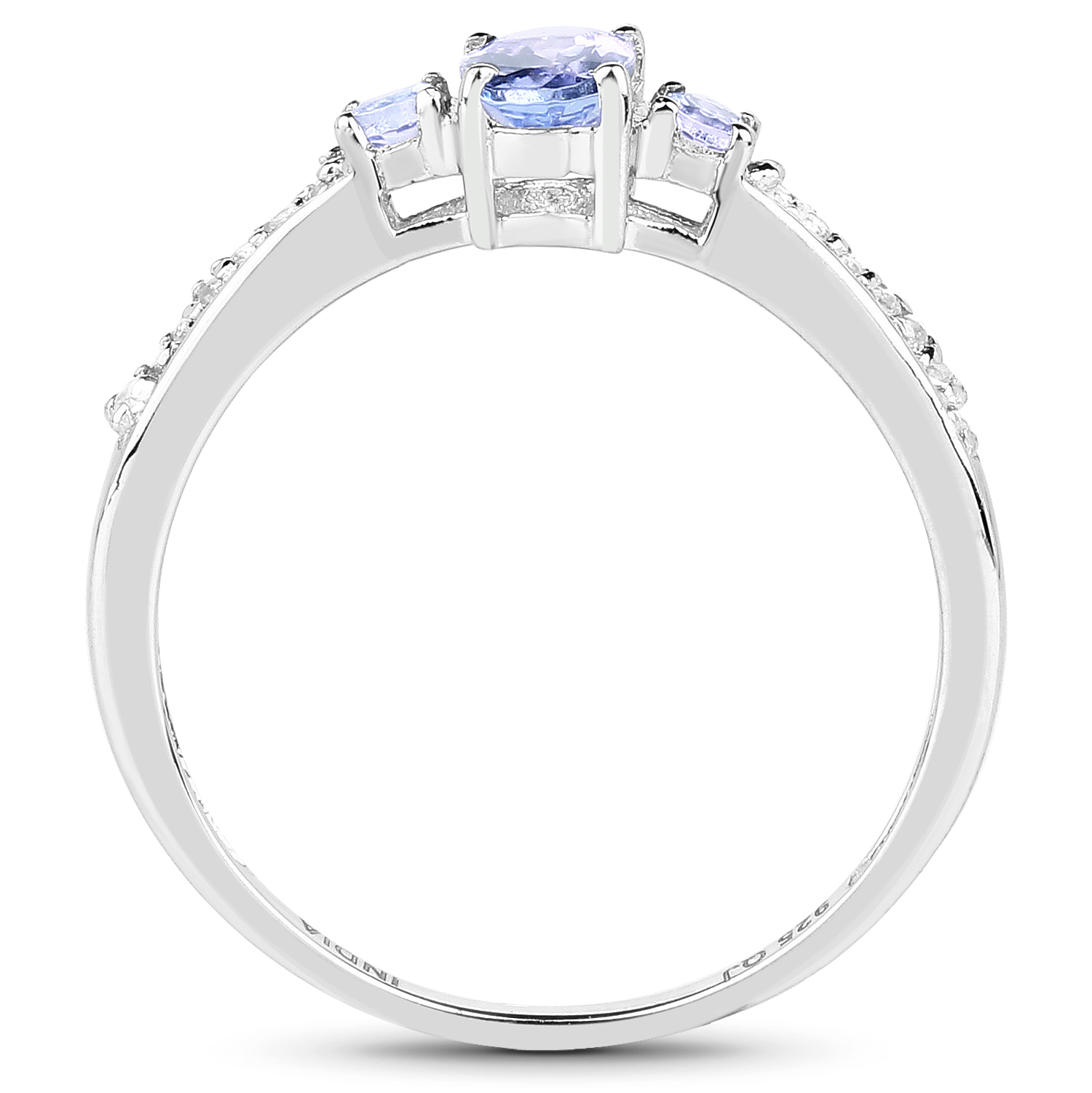0.58 Carat Genuine Tanzanite and White Topaz .925 Sterling Silver Ring