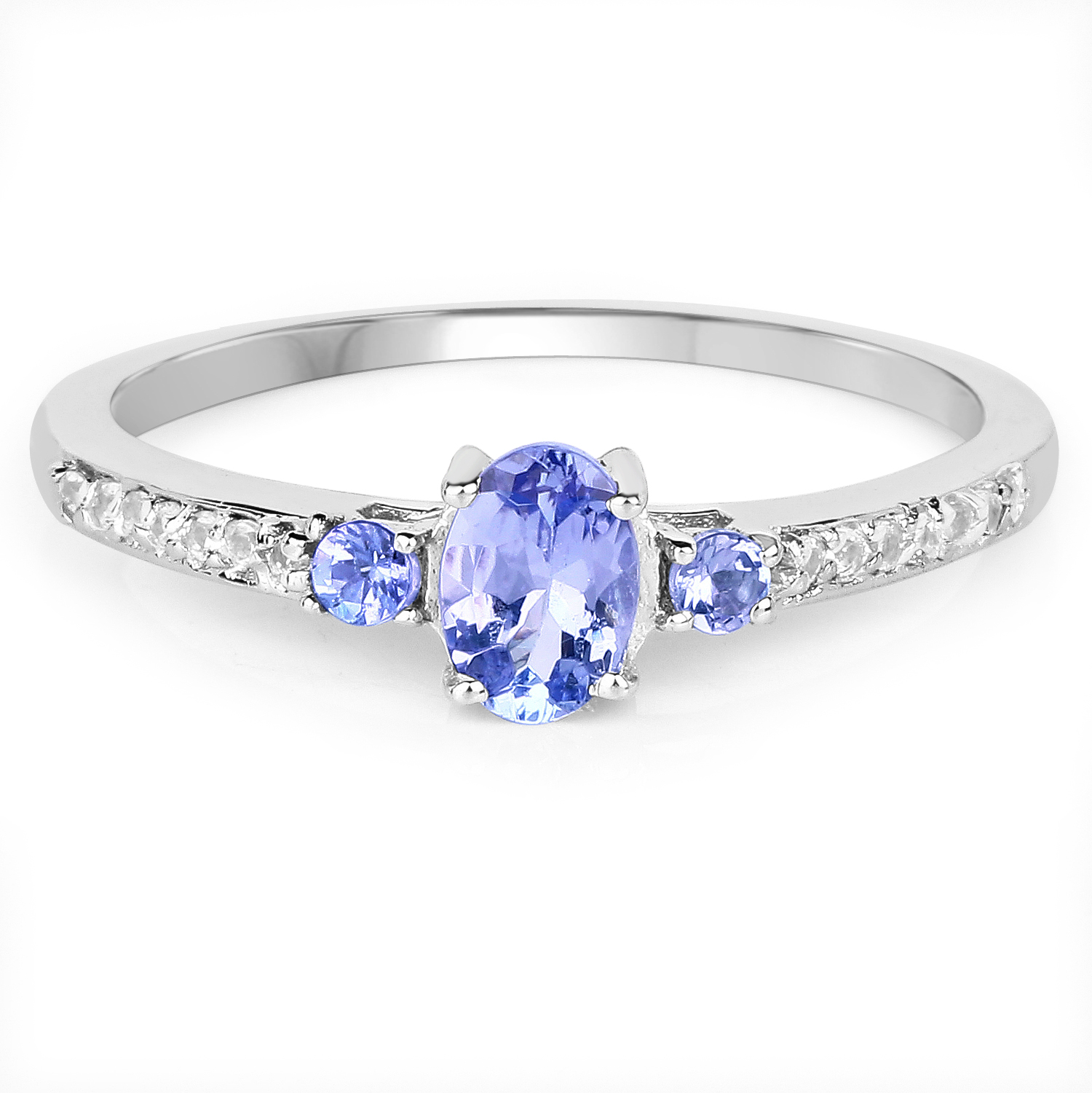0.58 Carat Genuine Tanzanite and White Topaz .925 Sterling Silver Ring