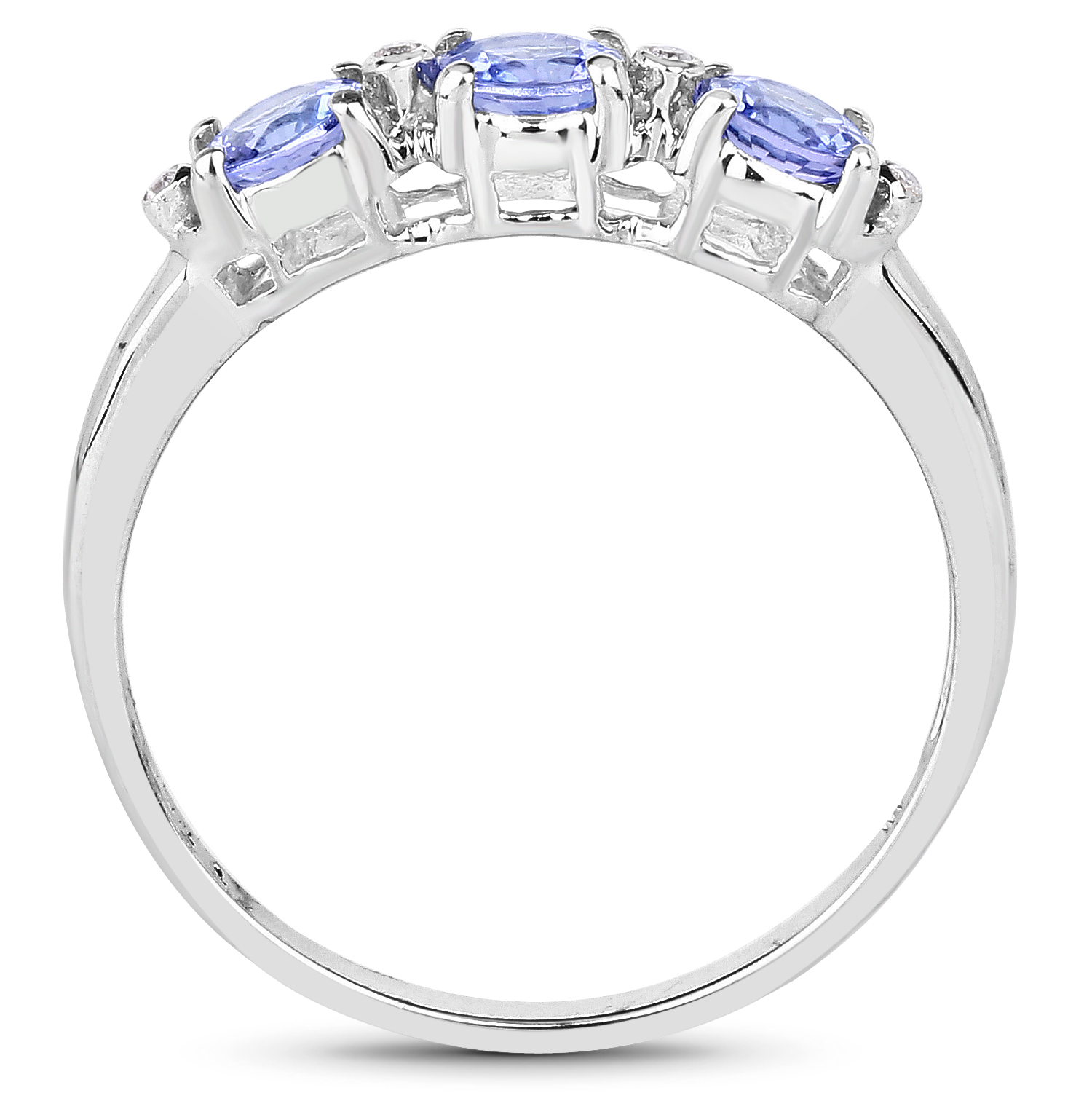 0.71 Carat Genuine Tanzanite and White Diamond 10K White Gold Ring