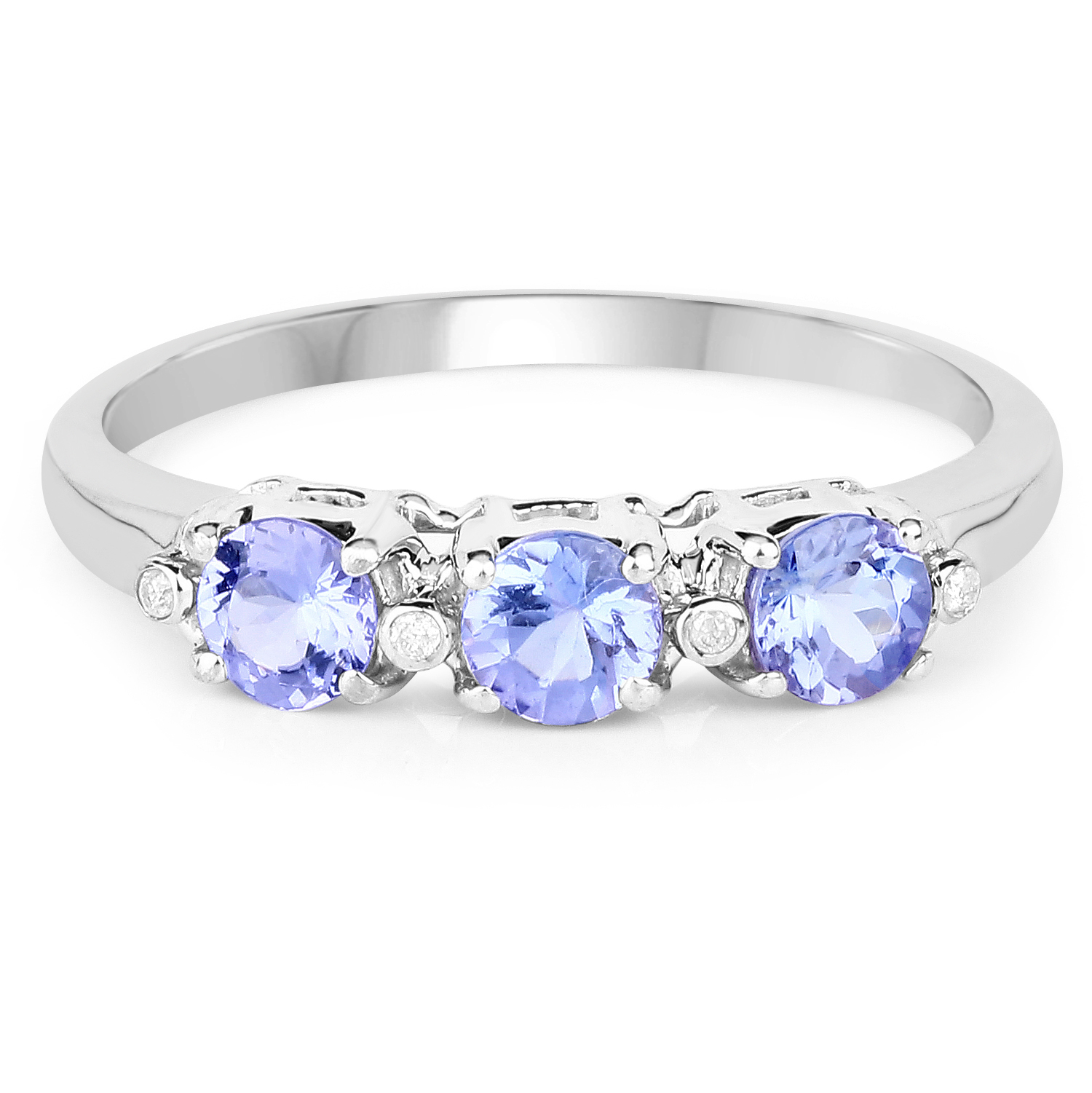 0.71 Carat Genuine Tanzanite and White Diamond 10K White Gold Ring