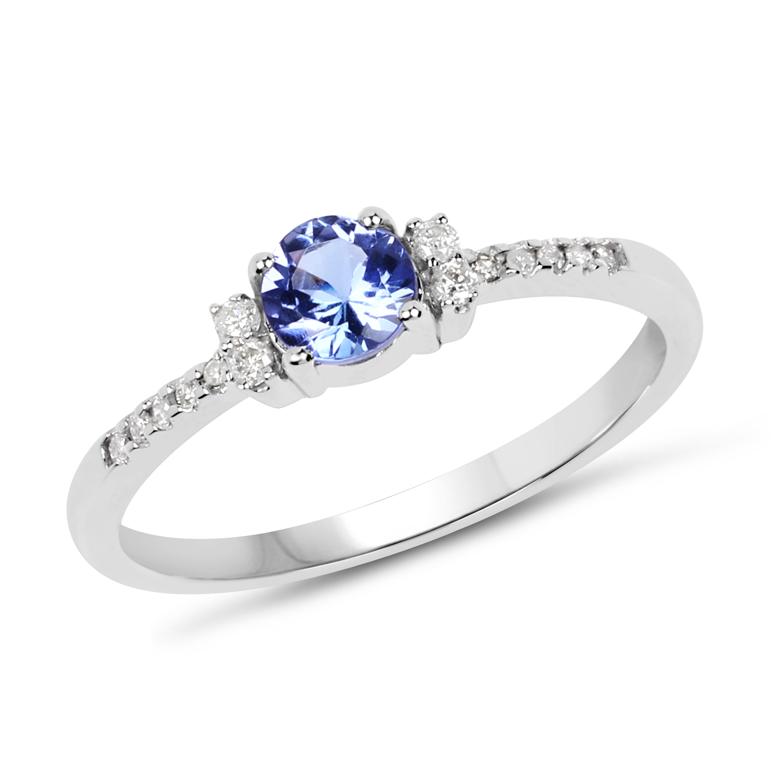 0.57 Carat Genuine Tanzanite & White Diamond 10K White Gold Ring