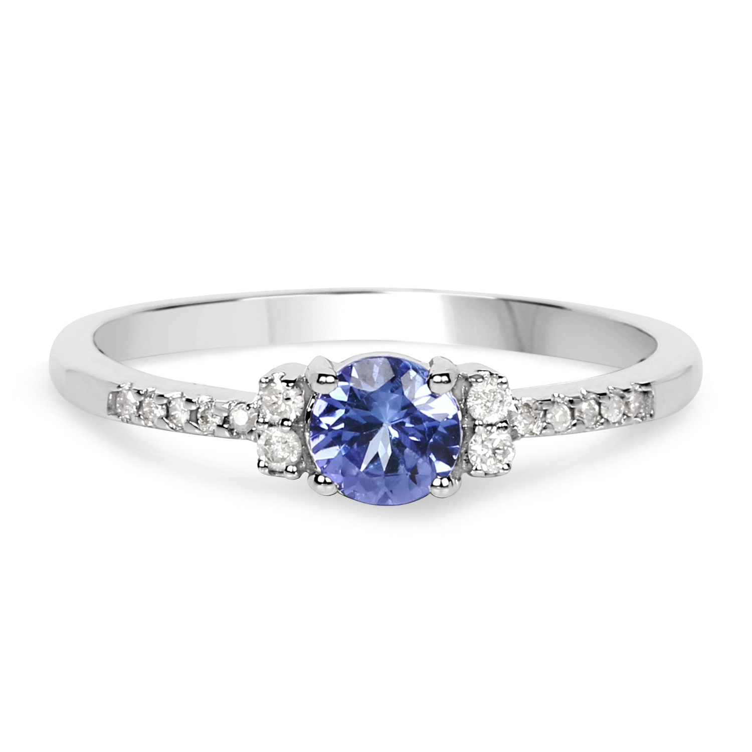 0.57 Carat Genuine Tanzanite & White Diamond 10K White Gold Ring