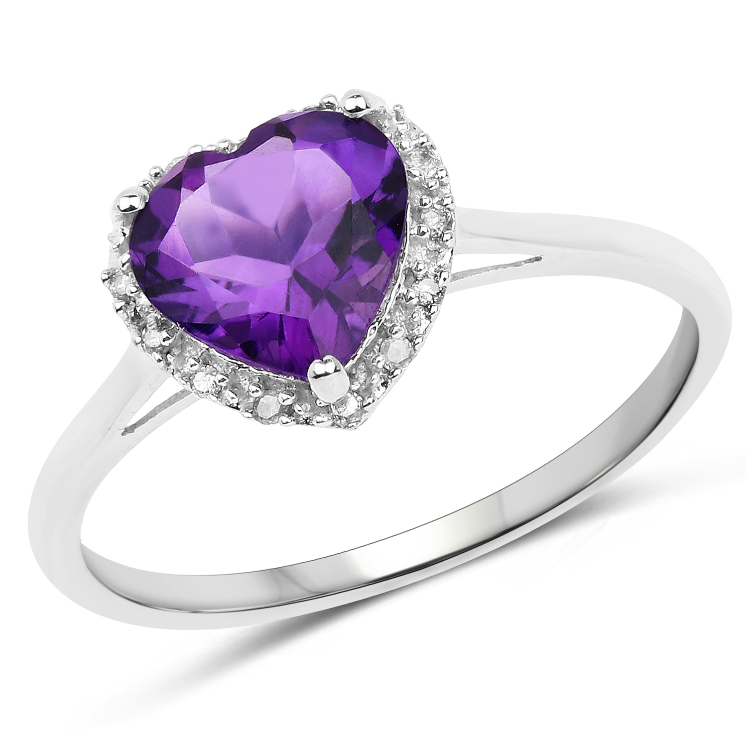 1.45 Carat Genuine Amethyst and White Diamond 10K White Gold Ring