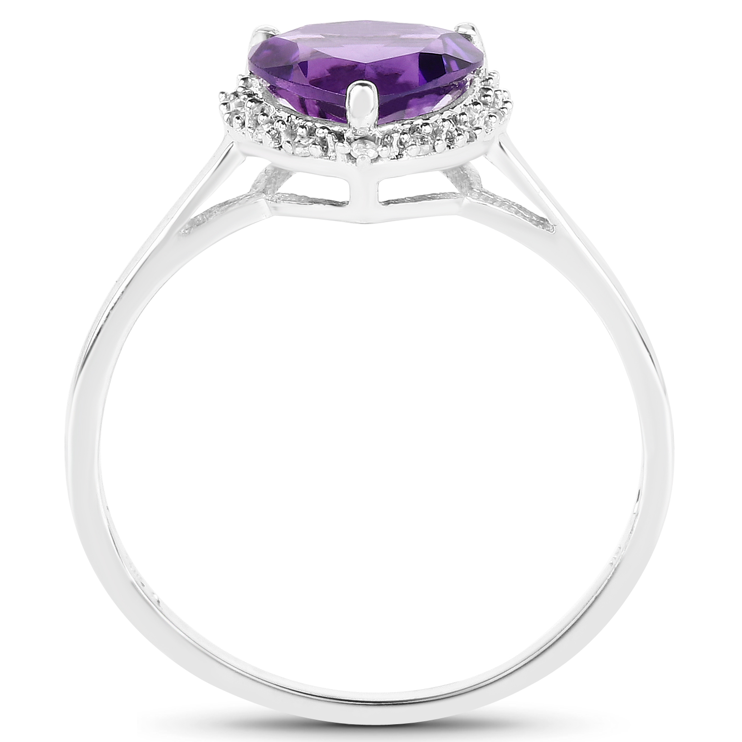 1.45 Carat Genuine Amethyst and White Diamond 10K White Gold Ring