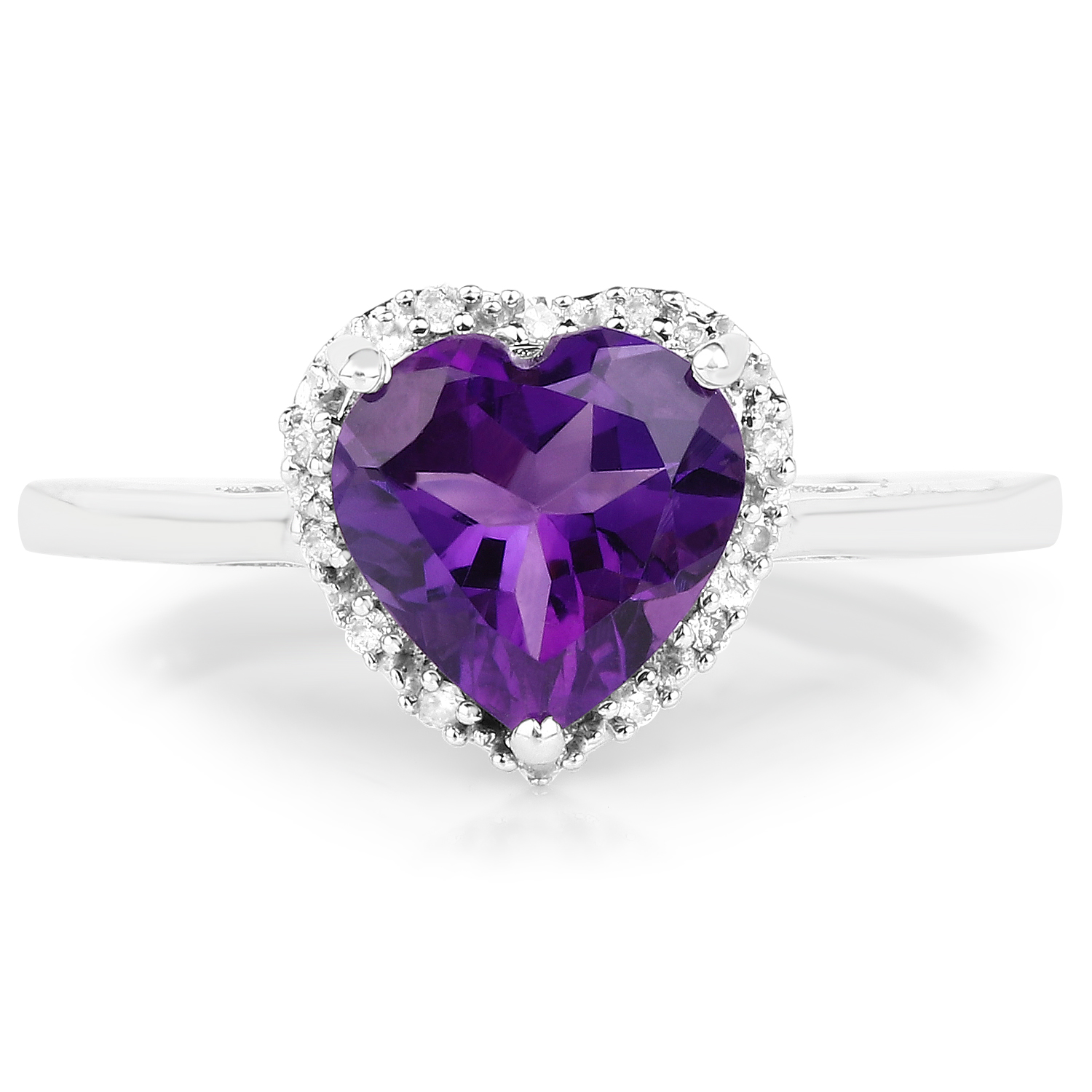 1.45 Carat Genuine Amethyst and White Diamond 10K White Gold Ring
