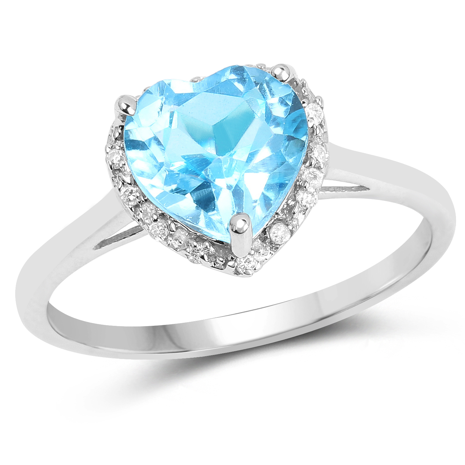 2.15 Carat Genuine Swiss Blue Topaz and White Diamond 10K White Gold Ring