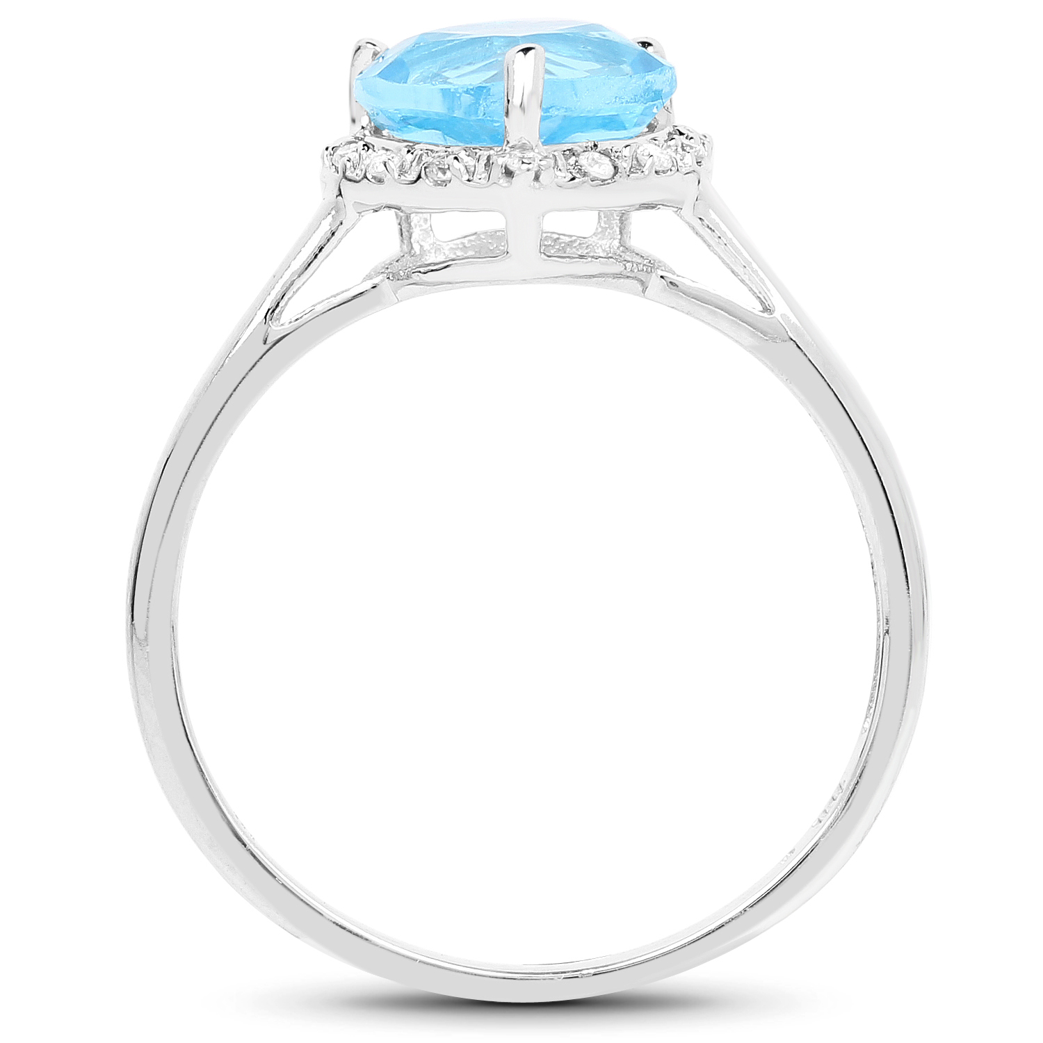 2.15 Carat Genuine Swiss Blue Topaz and White Diamond 10K White Gold Ring