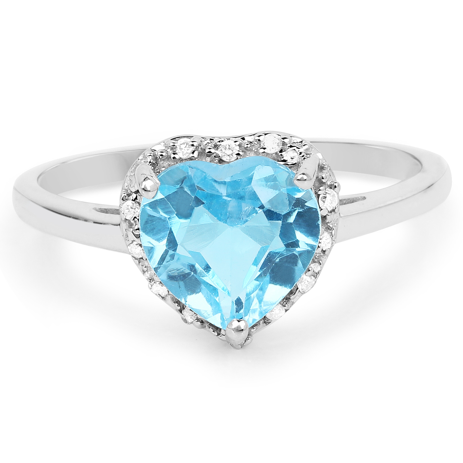 2.15 Carat Genuine Swiss Blue Topaz and White Diamond 10K White Gold Ring