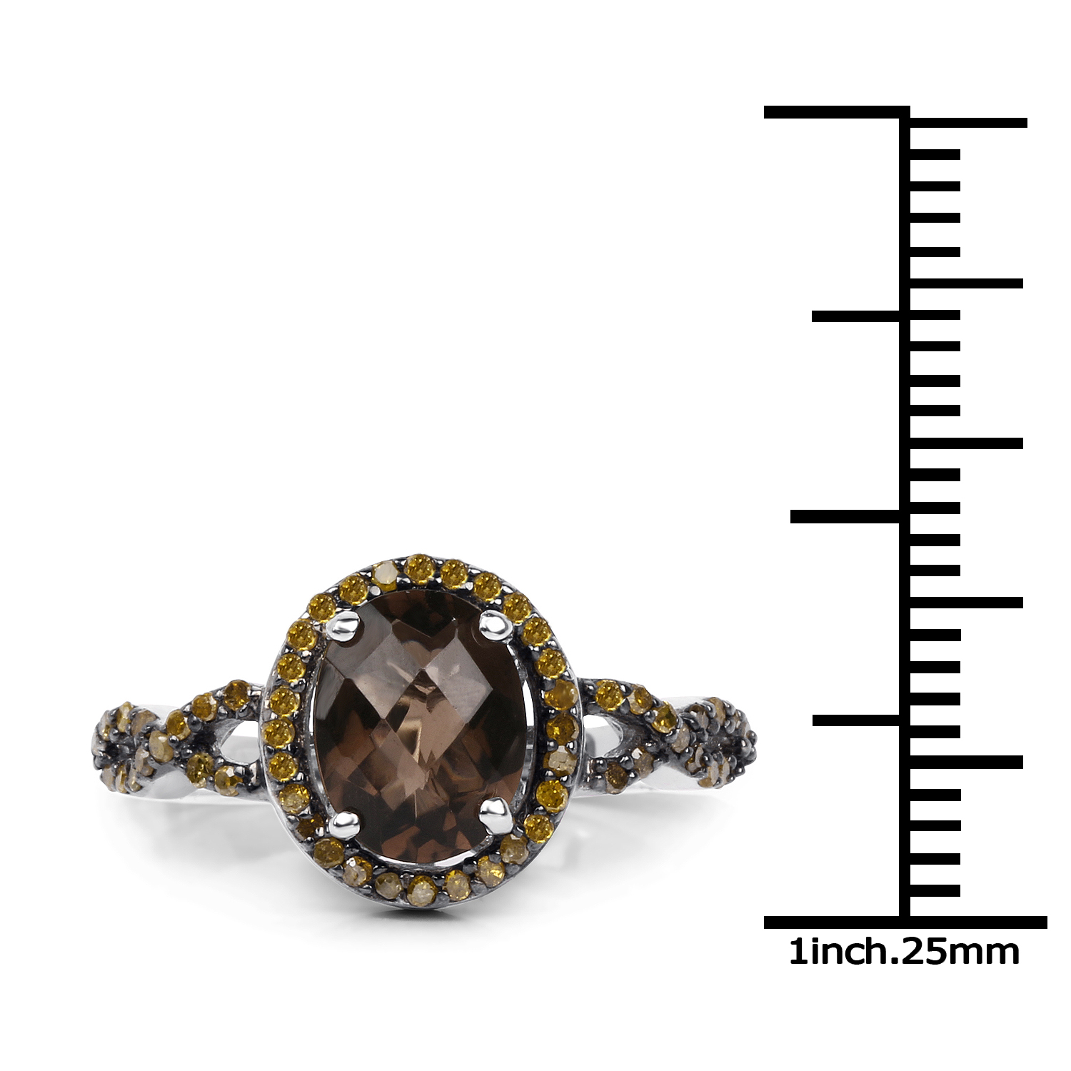 1.91 Carat Genuine Smoky Quartz & Yellow Diamond .925 Sterling Silver Ring