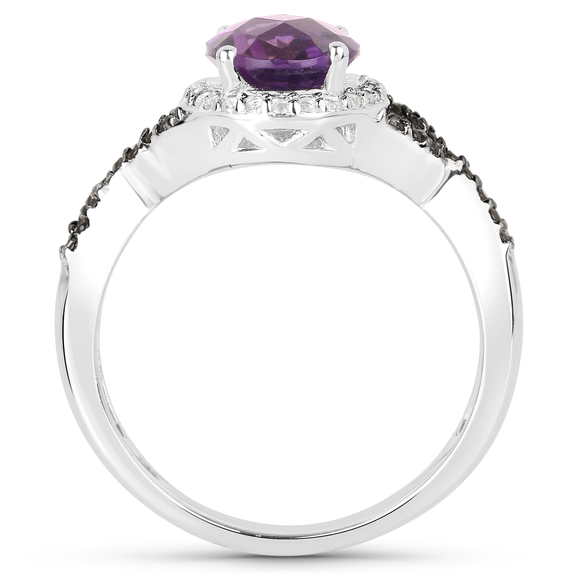 1.68 Carat Genuine Amethyst, Black Spinel and White Topaz .925 Sterling Silver Ring