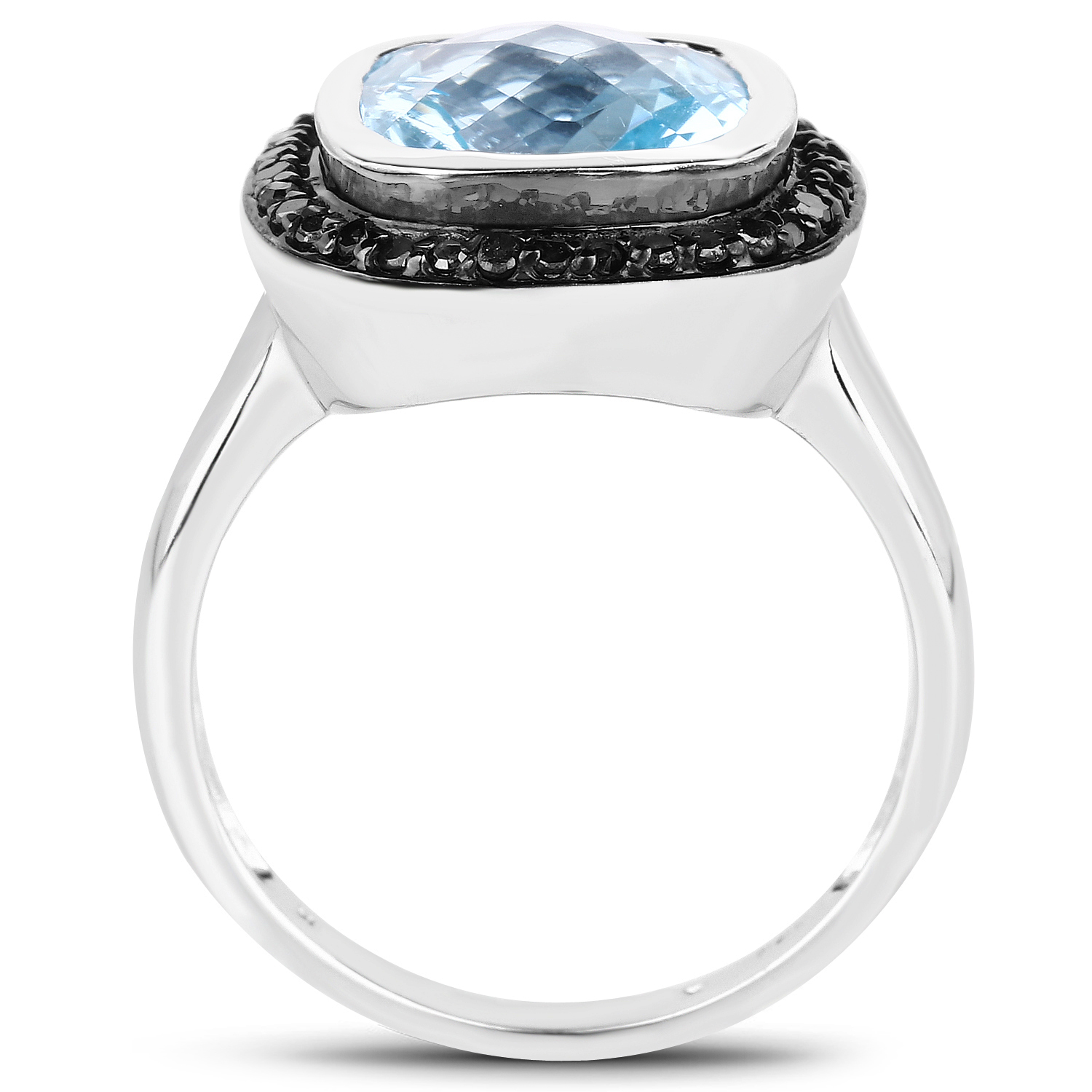 5.23 Carat Genuine Baby Swiss Blue Topaz and Black Diamond .925 Sterling Silver Ring