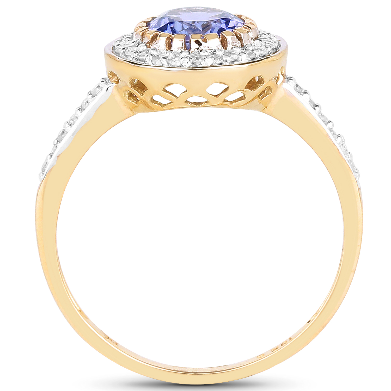 1.14 Carat Genuine Tanzanite and White Diamond 10K Yellow Gold Ring