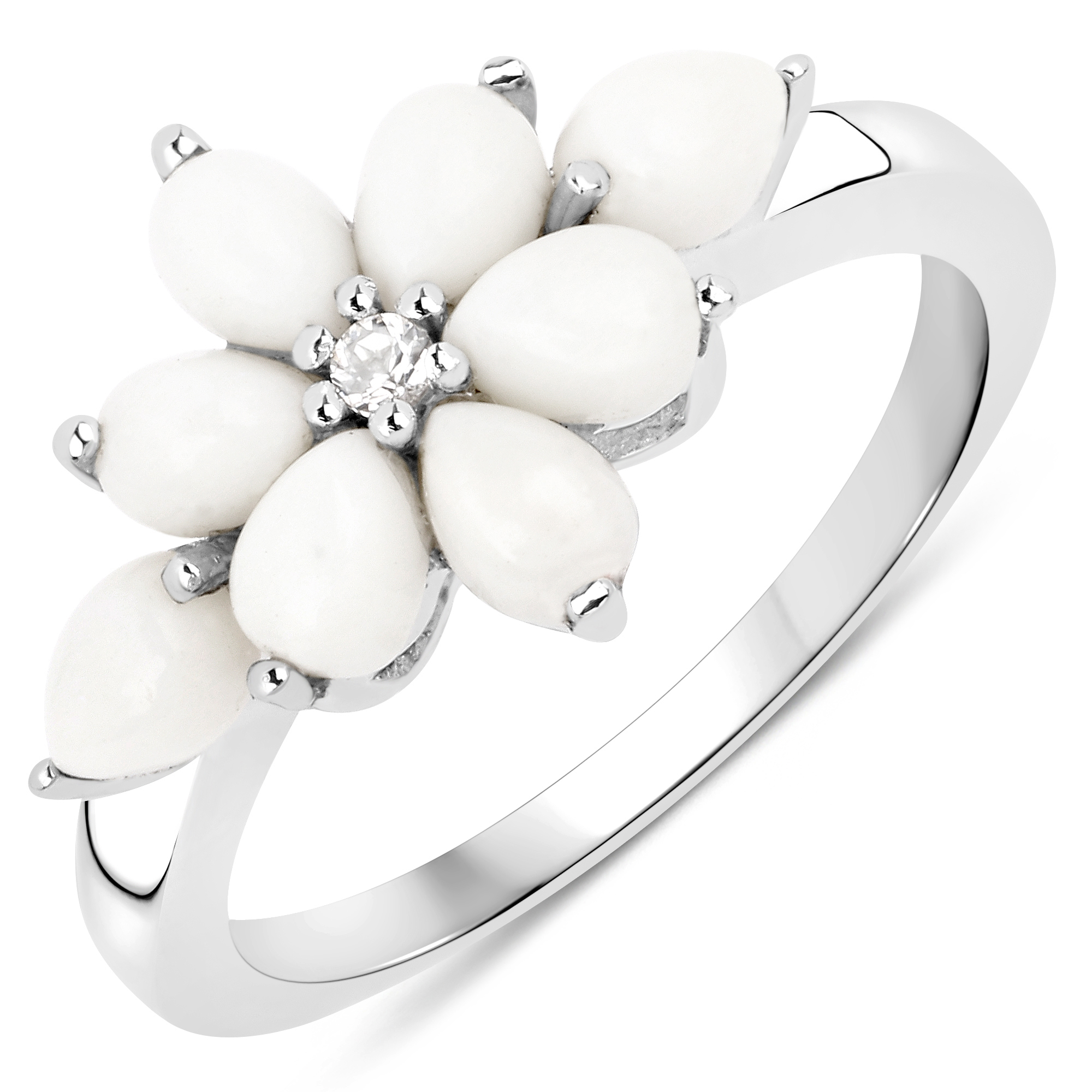 1.06 Carat Genuine Opal and White Topaz .925 Sterling Silver Ring