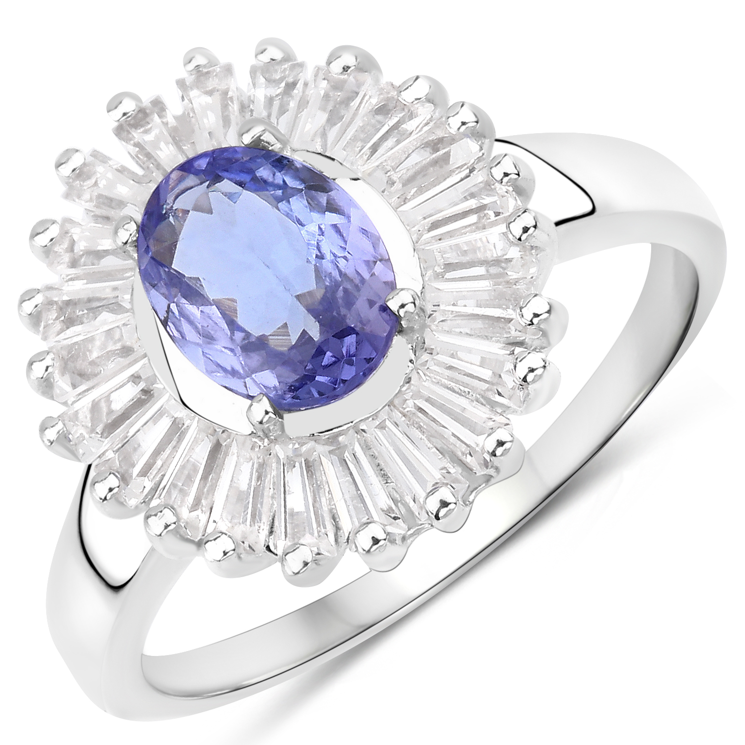 2.47 Carat Genuine Tanzanite and White Topaz .925 Sterling Silver Ring