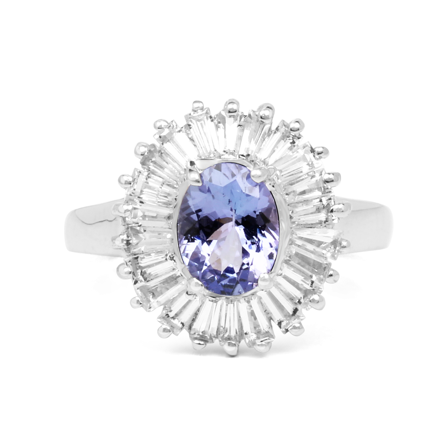 2.47 Carat Genuine Tanzanite and White Topaz .925 Sterling Silver Ring
