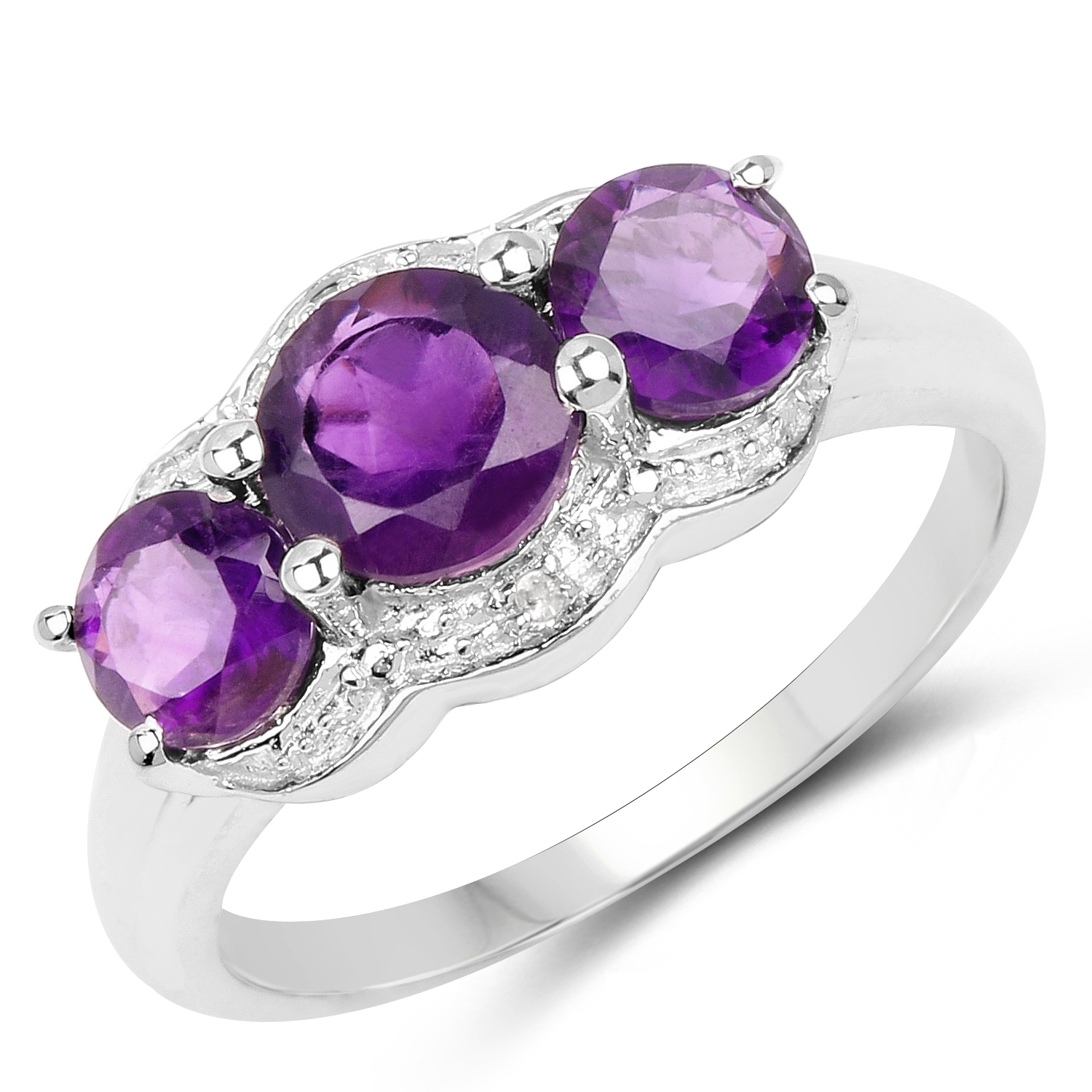 1.64 Carat Genuine Amethyst and White Topaz .925 Sterling Silver Ring