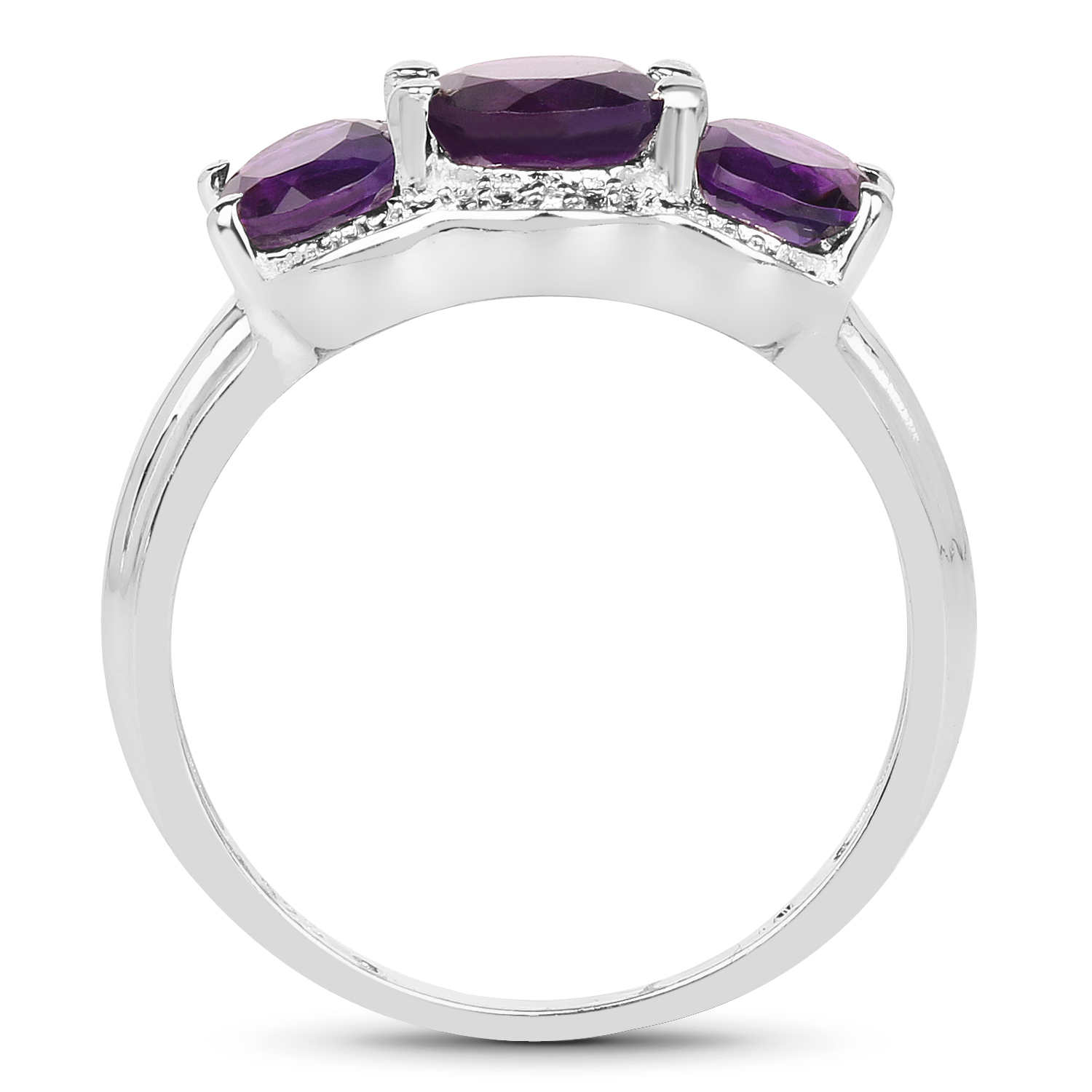 1.64 Carat Genuine Amethyst and White Topaz .925 Sterling Silver Ring