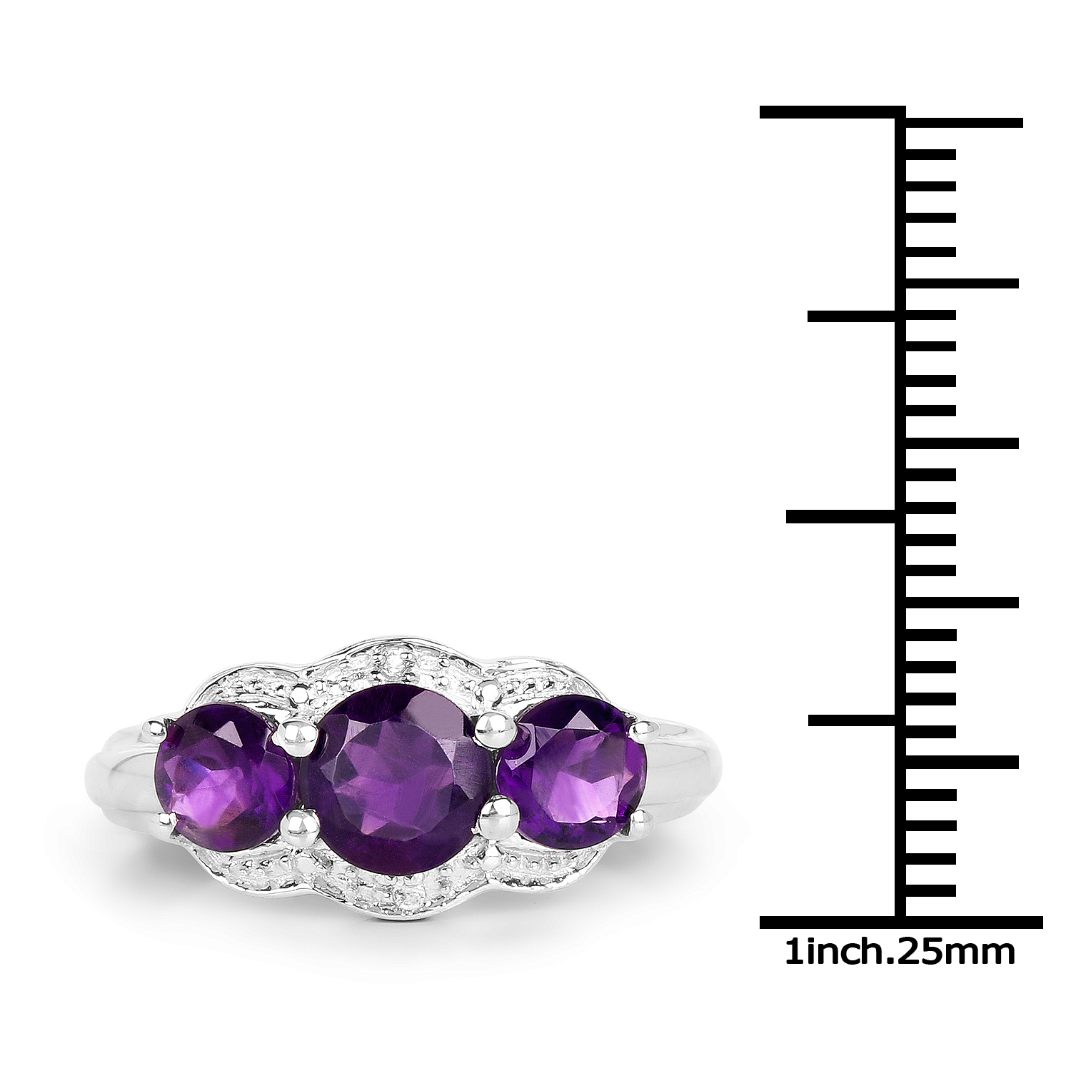 1.64 Carat Genuine Amethyst and White Topaz .925 Sterling Silver Ring