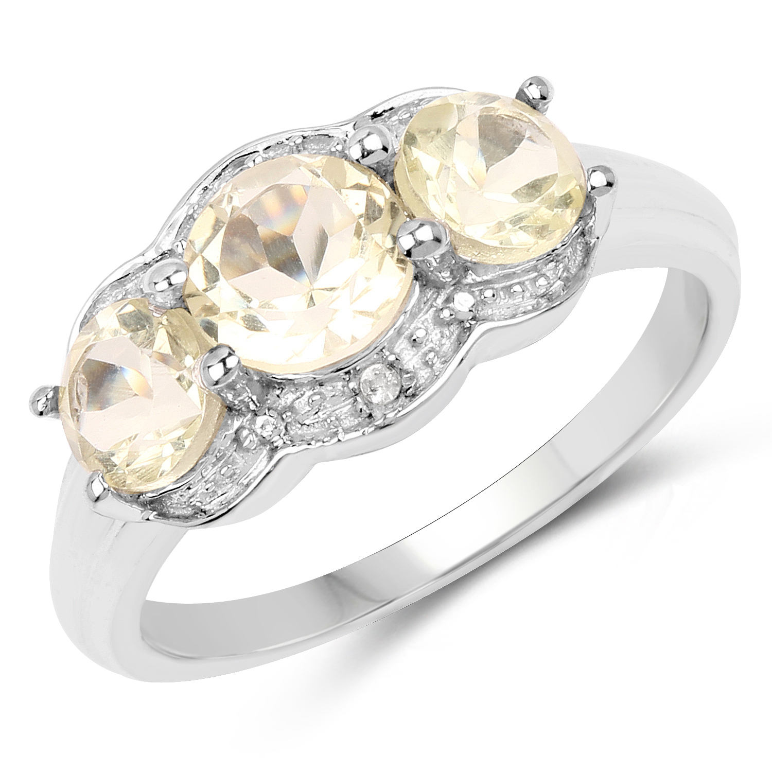 1.71 Carat Genuine Lemon Quartz and White Topaz .925 Sterling Silver Ring