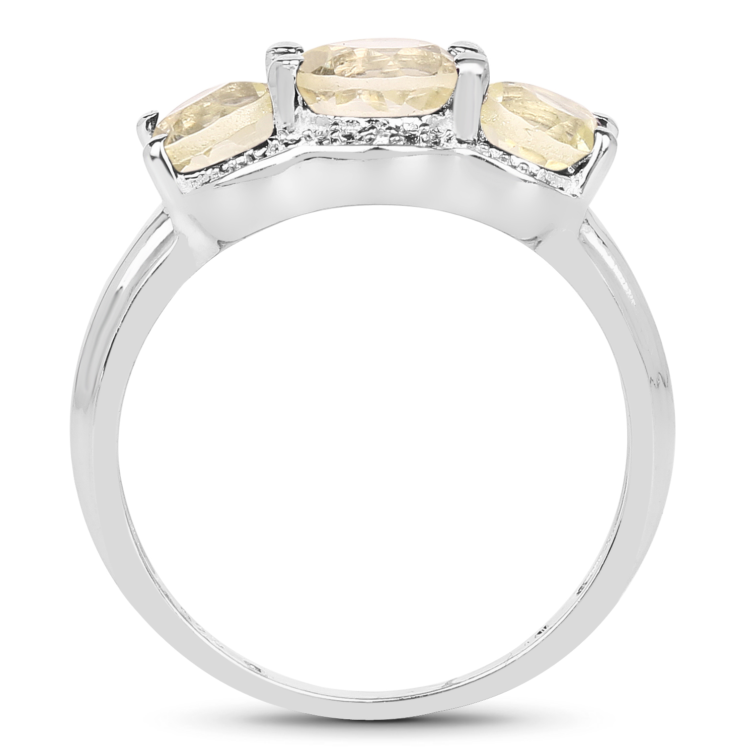 1.71 Carat Genuine Lemon Quartz and White Topaz .925 Sterling Silver Ring
